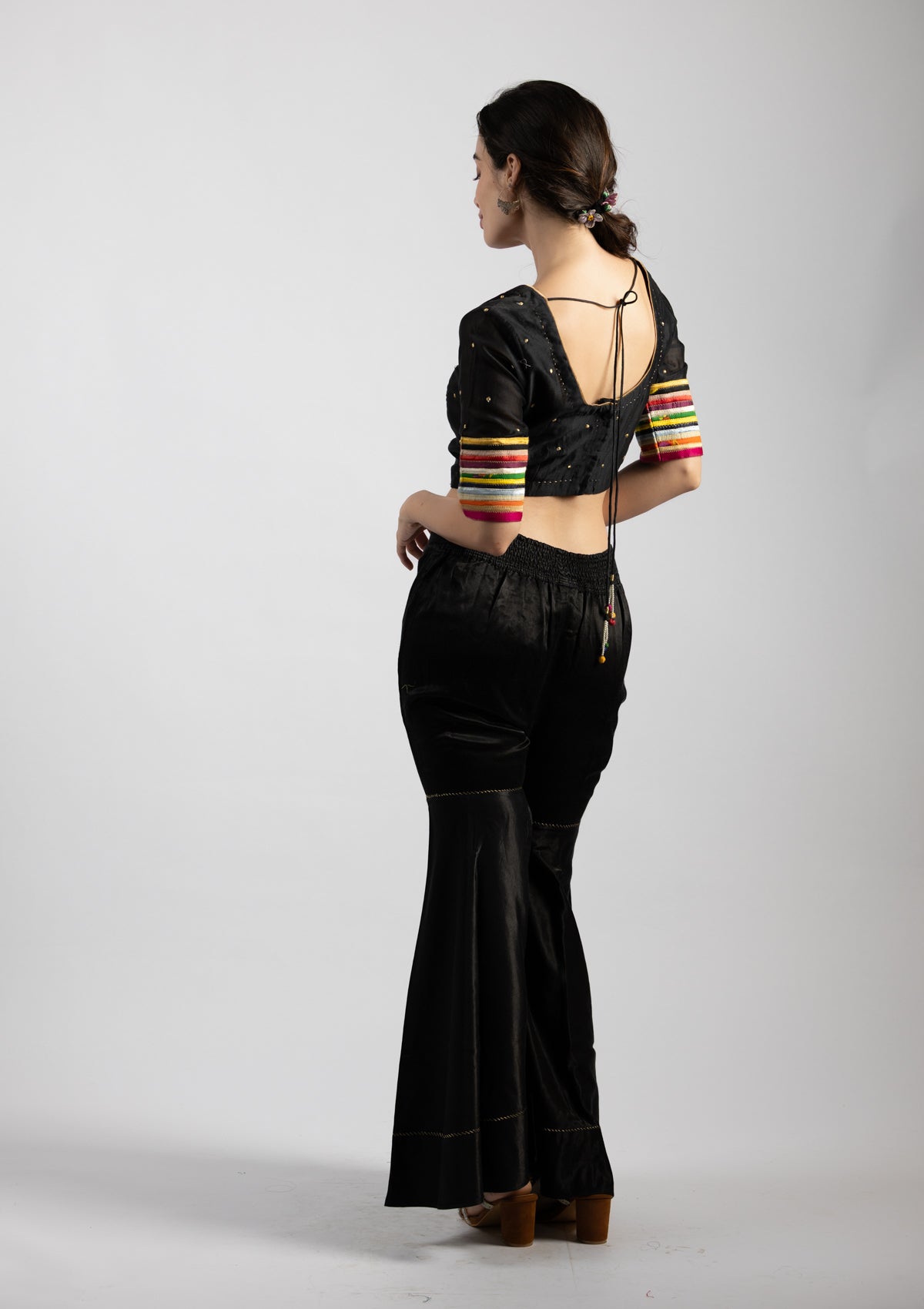 Neri Black Chanderi Blouse with Embroidered Details - Size Extra Small