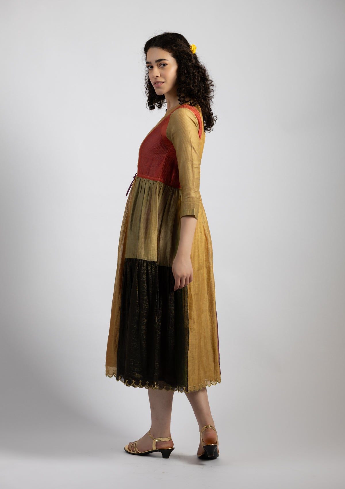 Riva Color Obscuring Chanderi Dress - Size Small