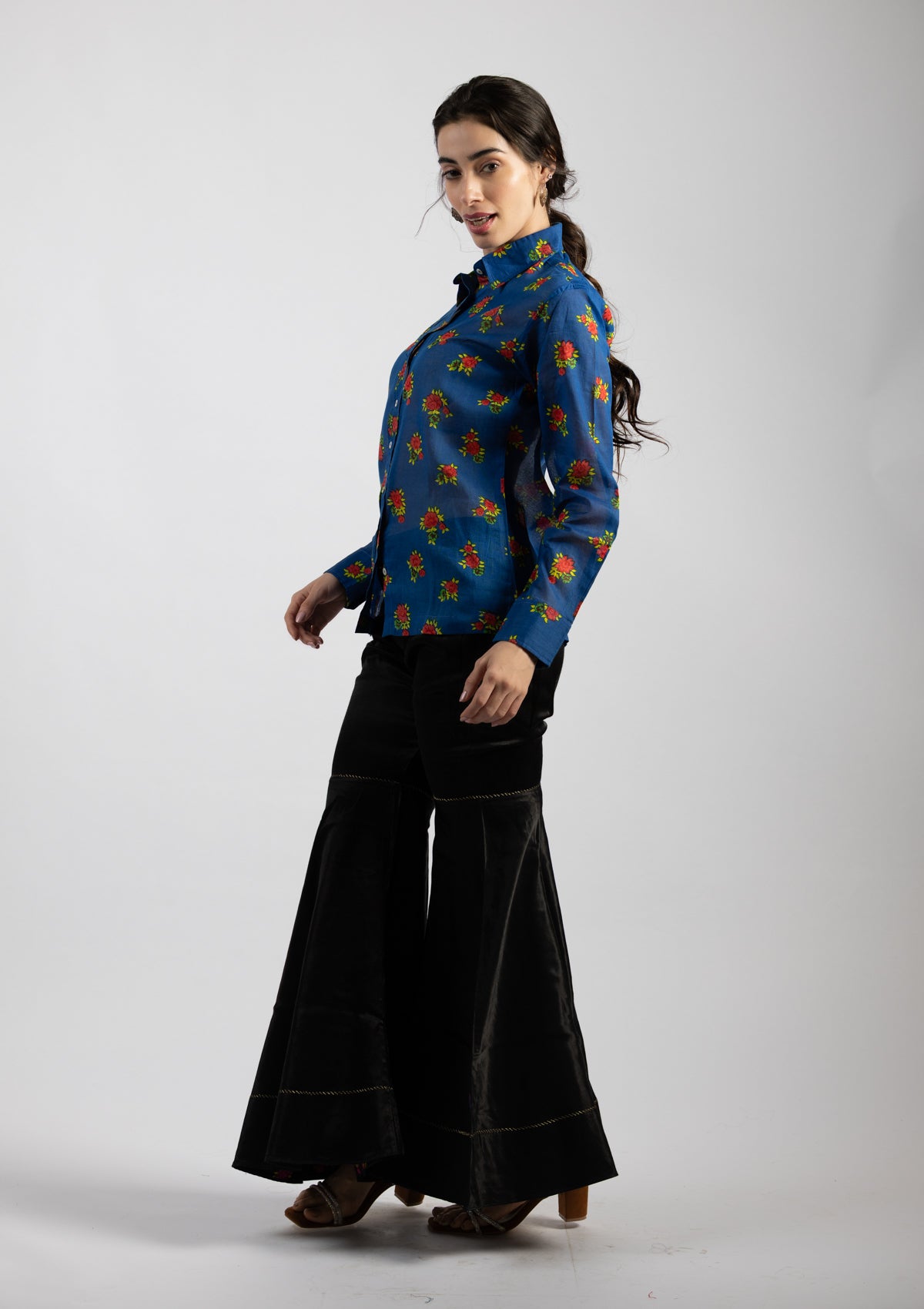 Prana Blue Printed Cotton Shirt - Size Large