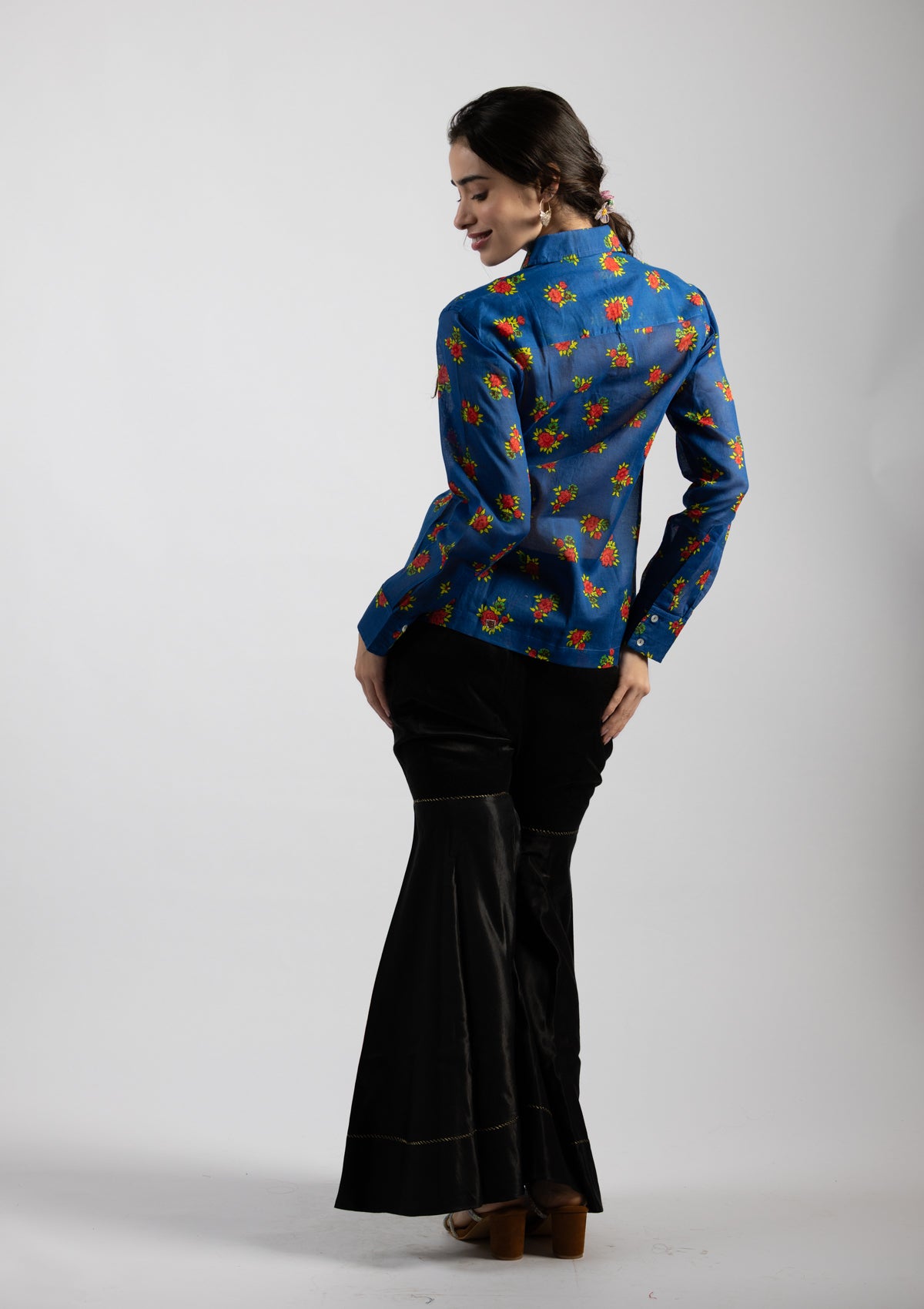 Prana Blue Printed Cotton Shirt - Size Large