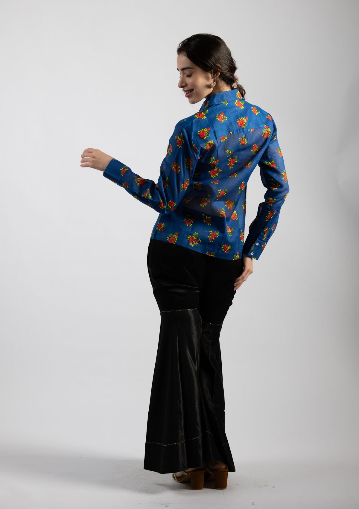 Prana Blue Printed Cotton Shirt - Size Large