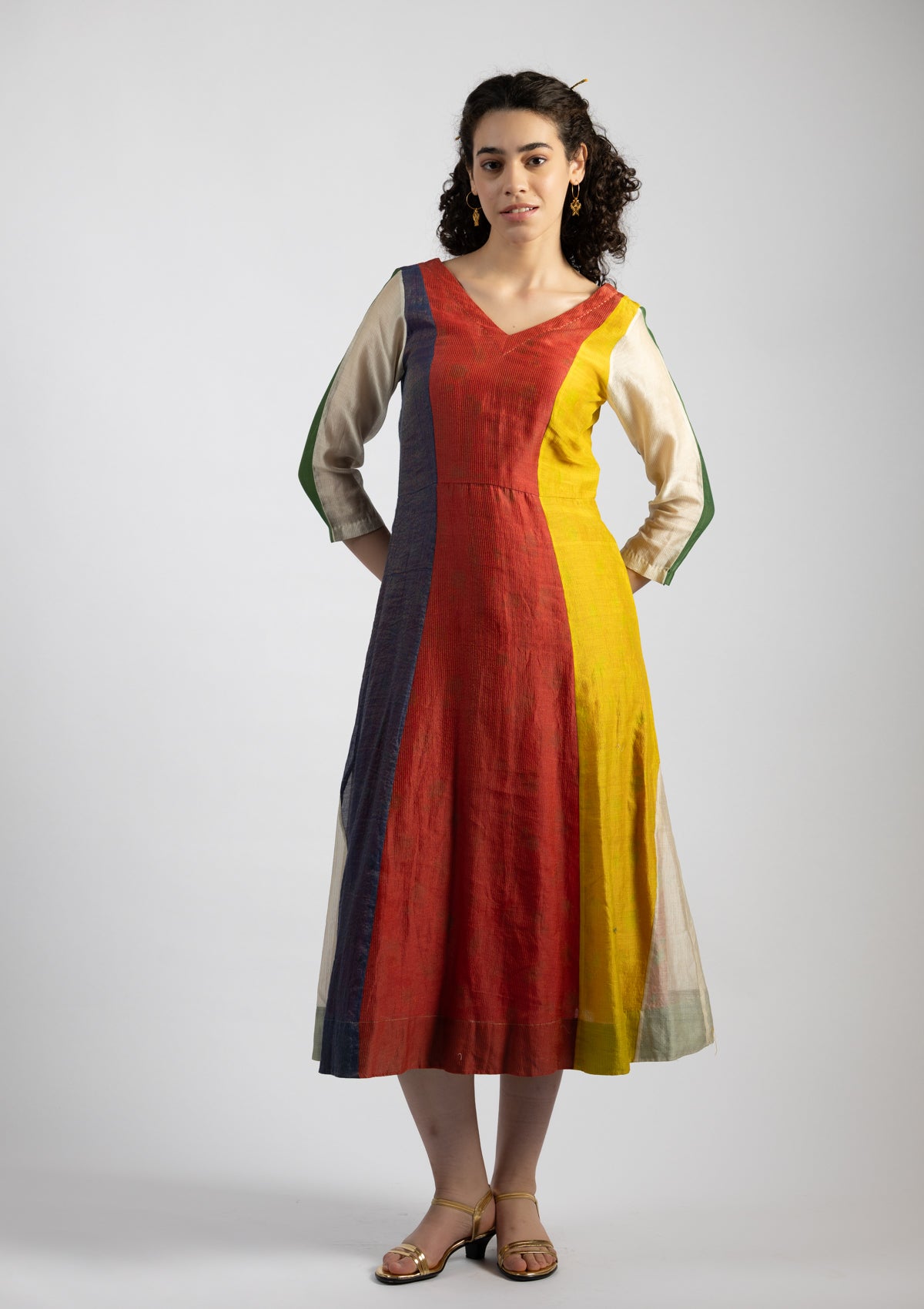 Enya Multi Color Block Chanderi Dress - Size Small