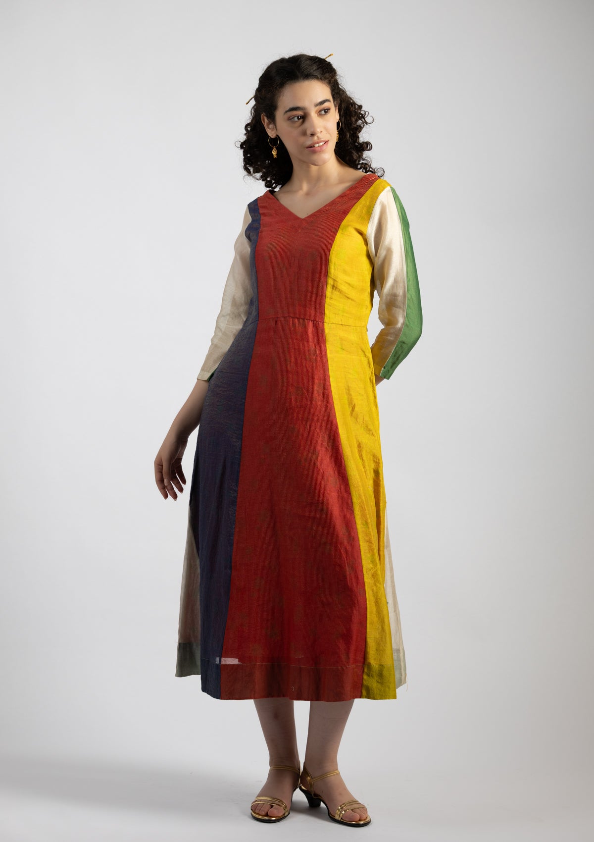 Enya Multi Color Block Chanderi Dress - Size Small