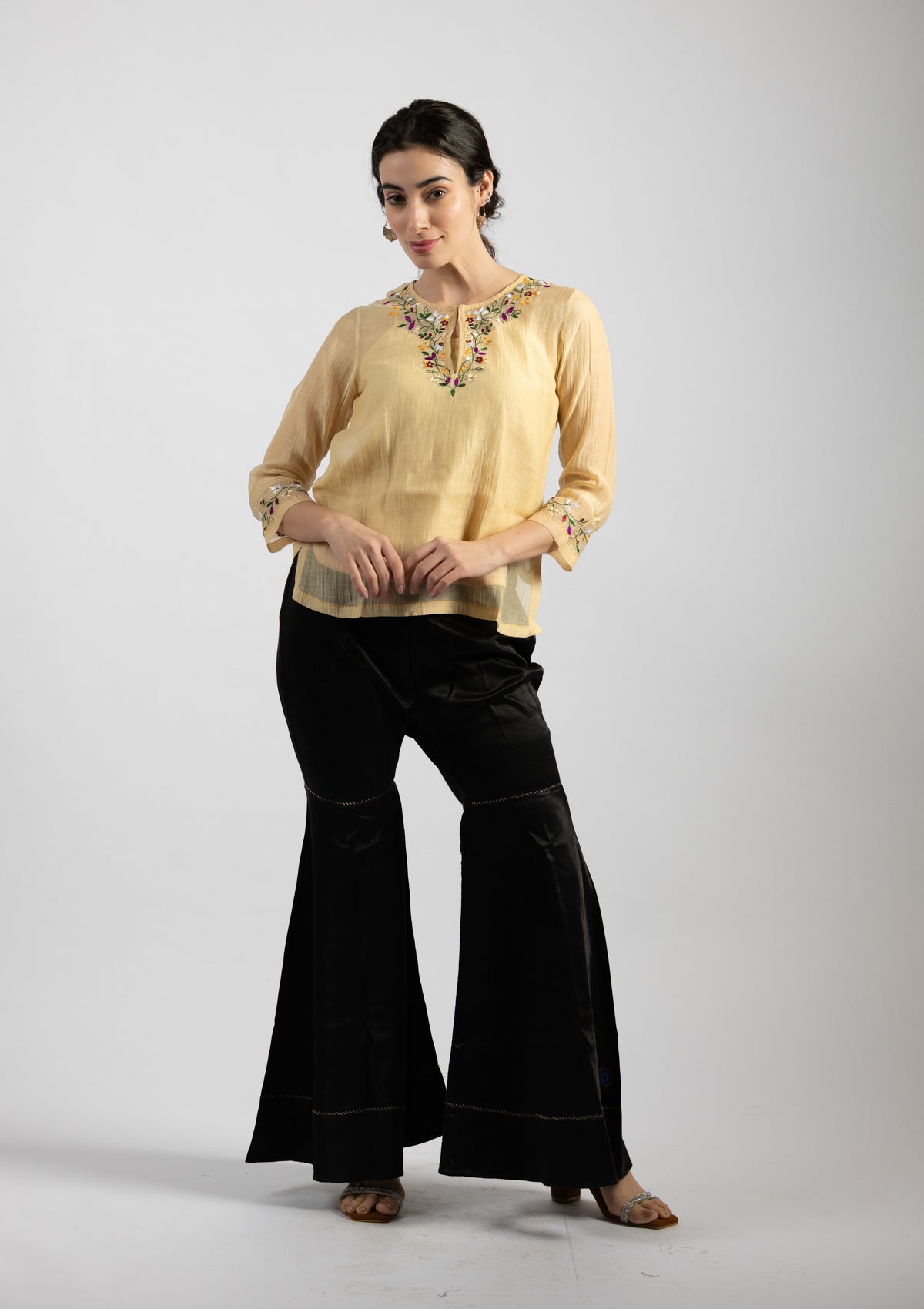 Cielo Embroidered Chanderi Top - Size Small