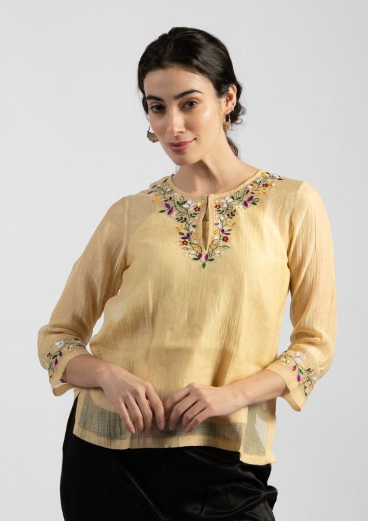 Cielo Embroidered Chanderi Top - Size Small