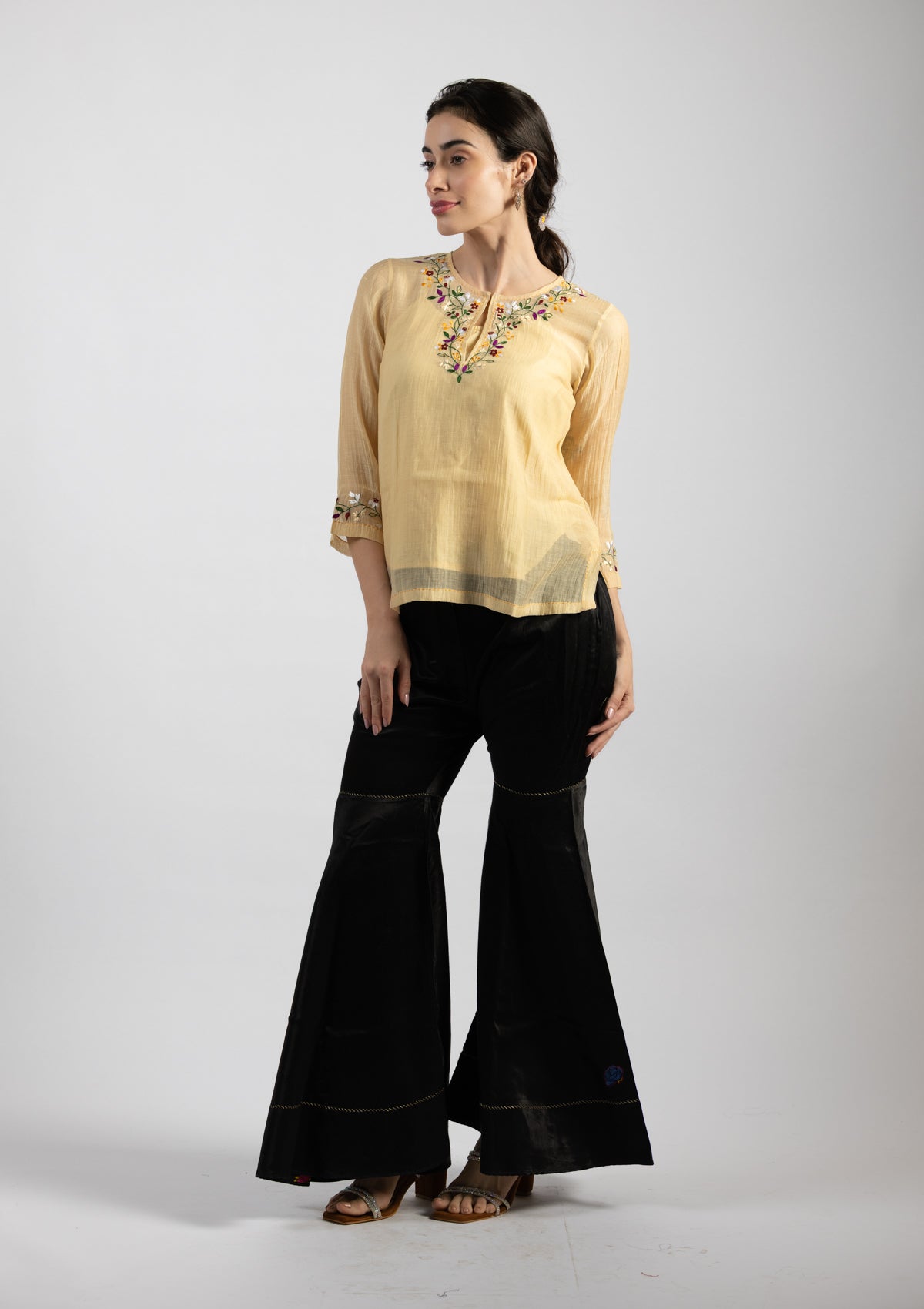 Cielo Embroidered Chanderi Top - Size Small