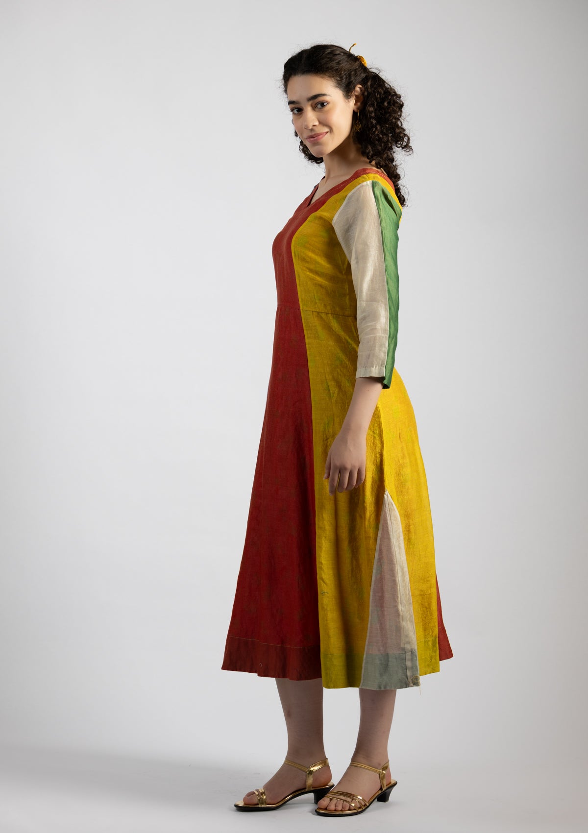 Enya Multi Color Block Chanderi Dress - Size Small