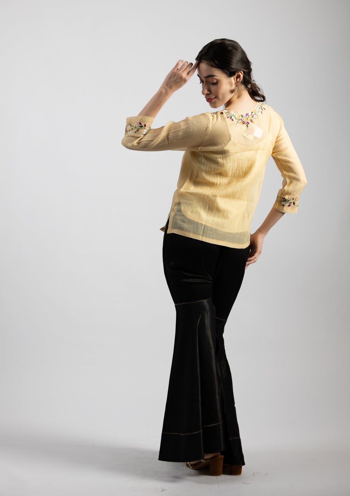 Cielo Embroidered Chanderi Top - Size Small