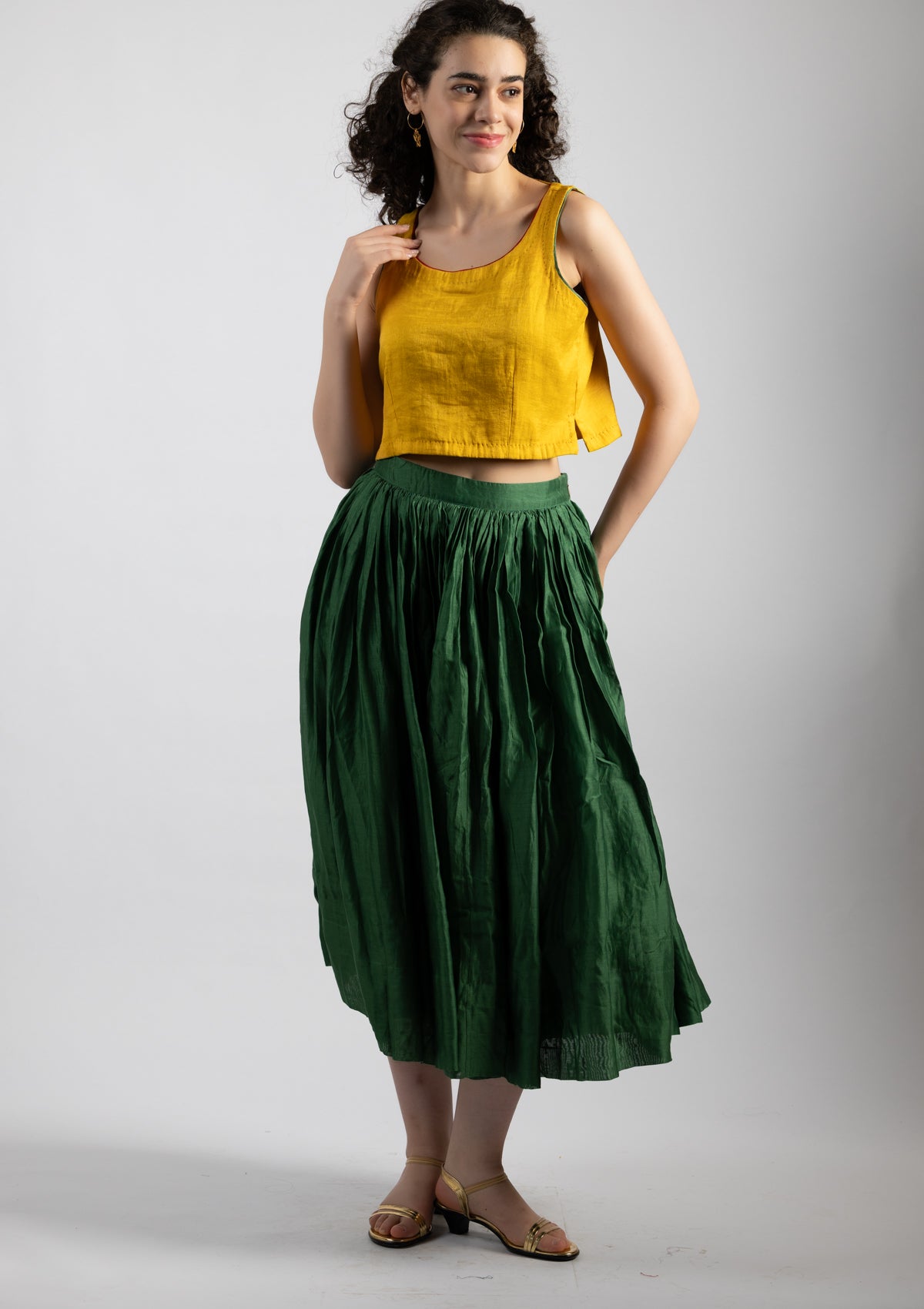 Sunlet Yellow Chanderi Top - Size Medium