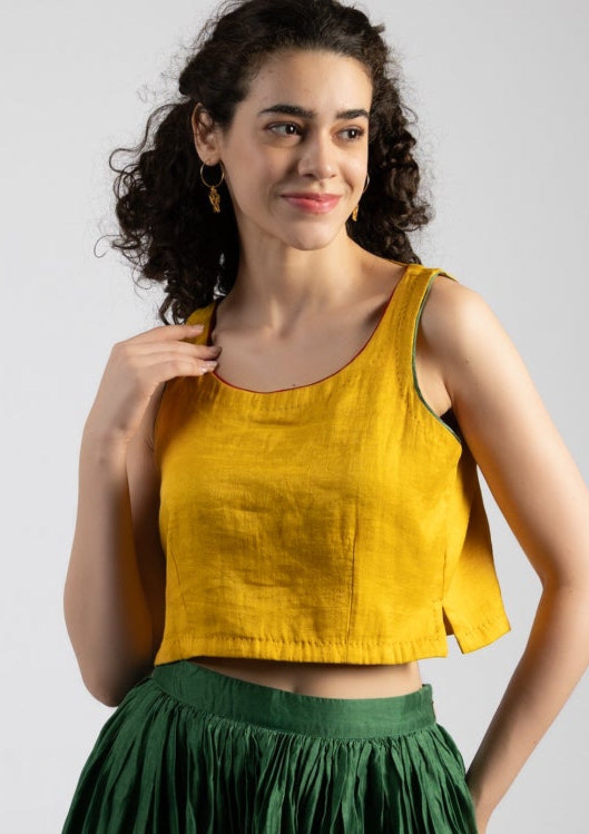 Sunlet Yellow Chanderi Top - Size Medium