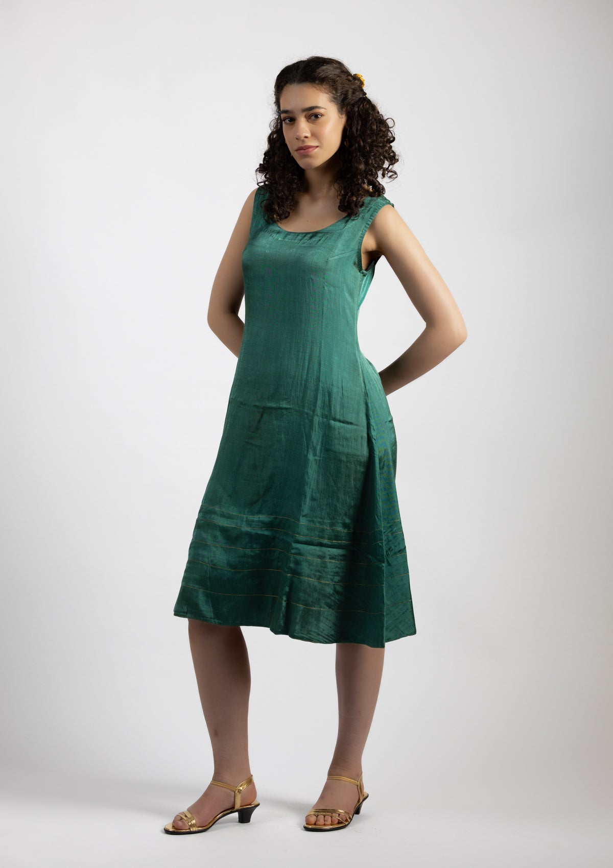 Forest Green Chanderi Dress - Size Medium to Large