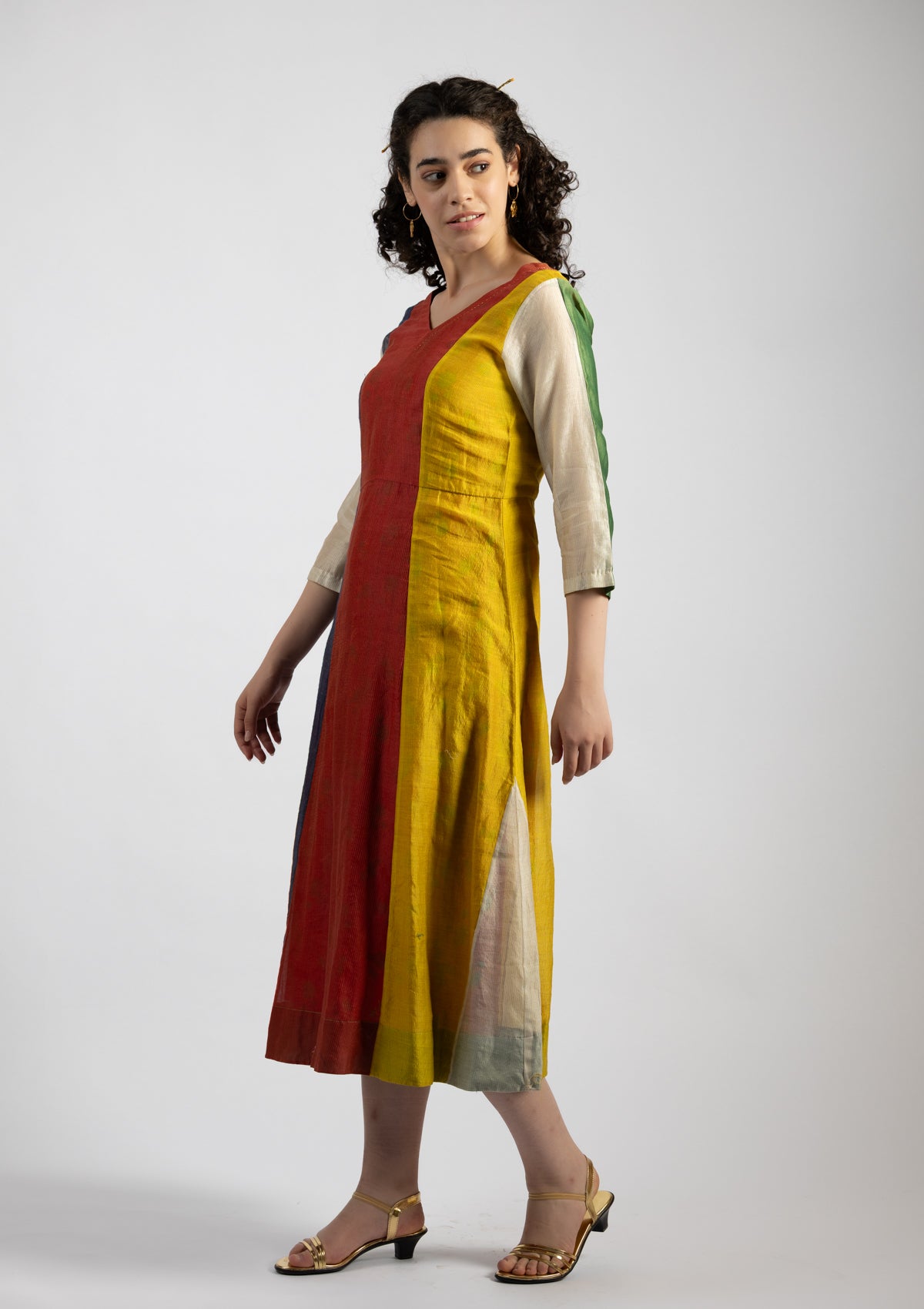 Enya Multi Color Block Chanderi Dress - Size Small