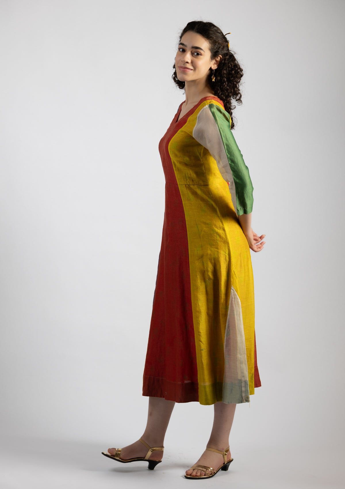 Enya Multi Color Block Chanderi Dress - Size Small