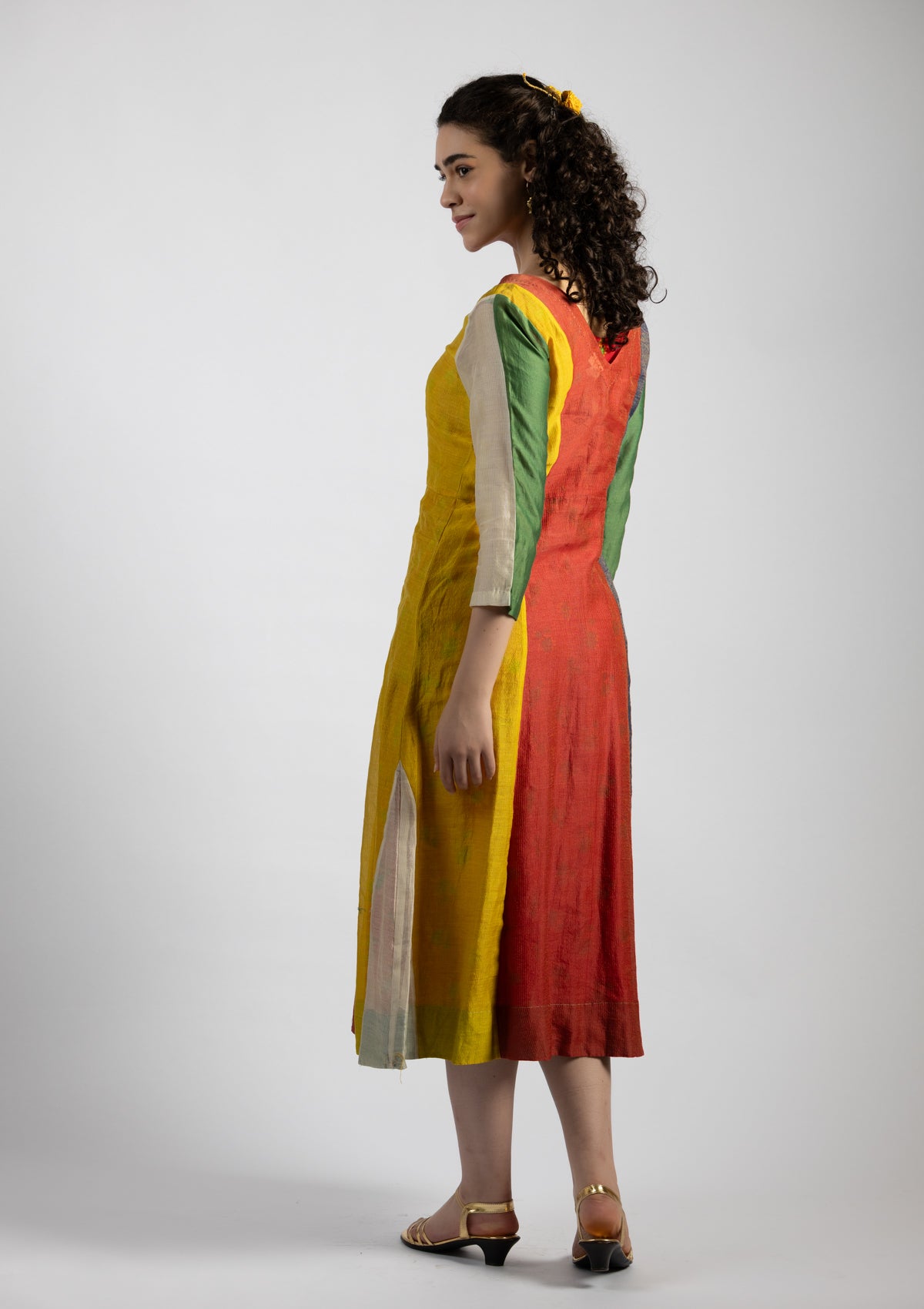 Enya Multi Color Block Chanderi Dress - Size Small