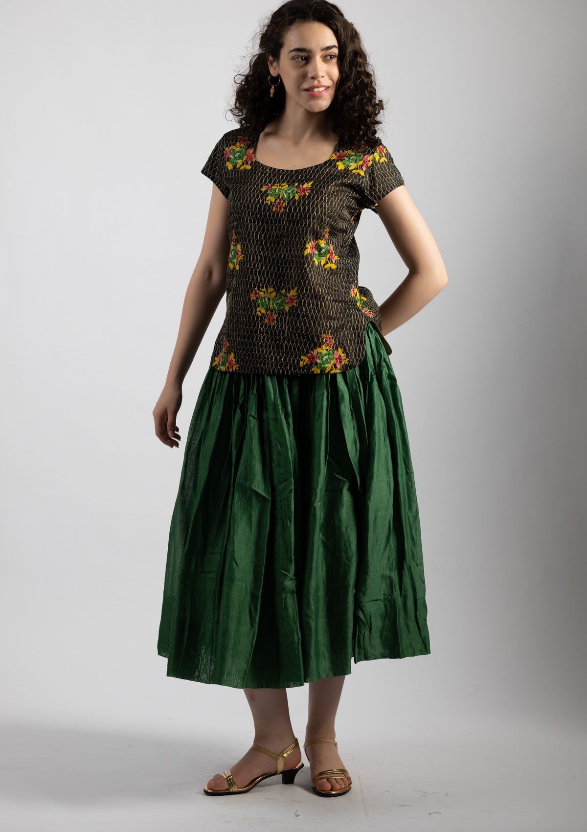 Zuri Black Embroidered Cotton Top - Size Small