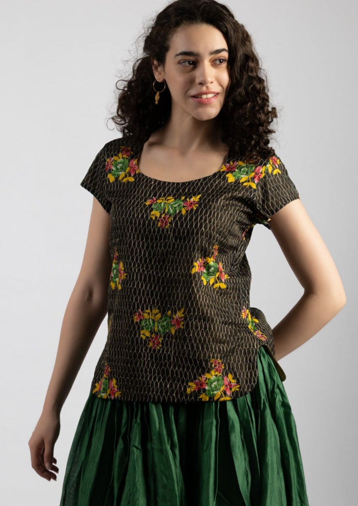 Zuri Black Embroidered Cotton Top - Size Small