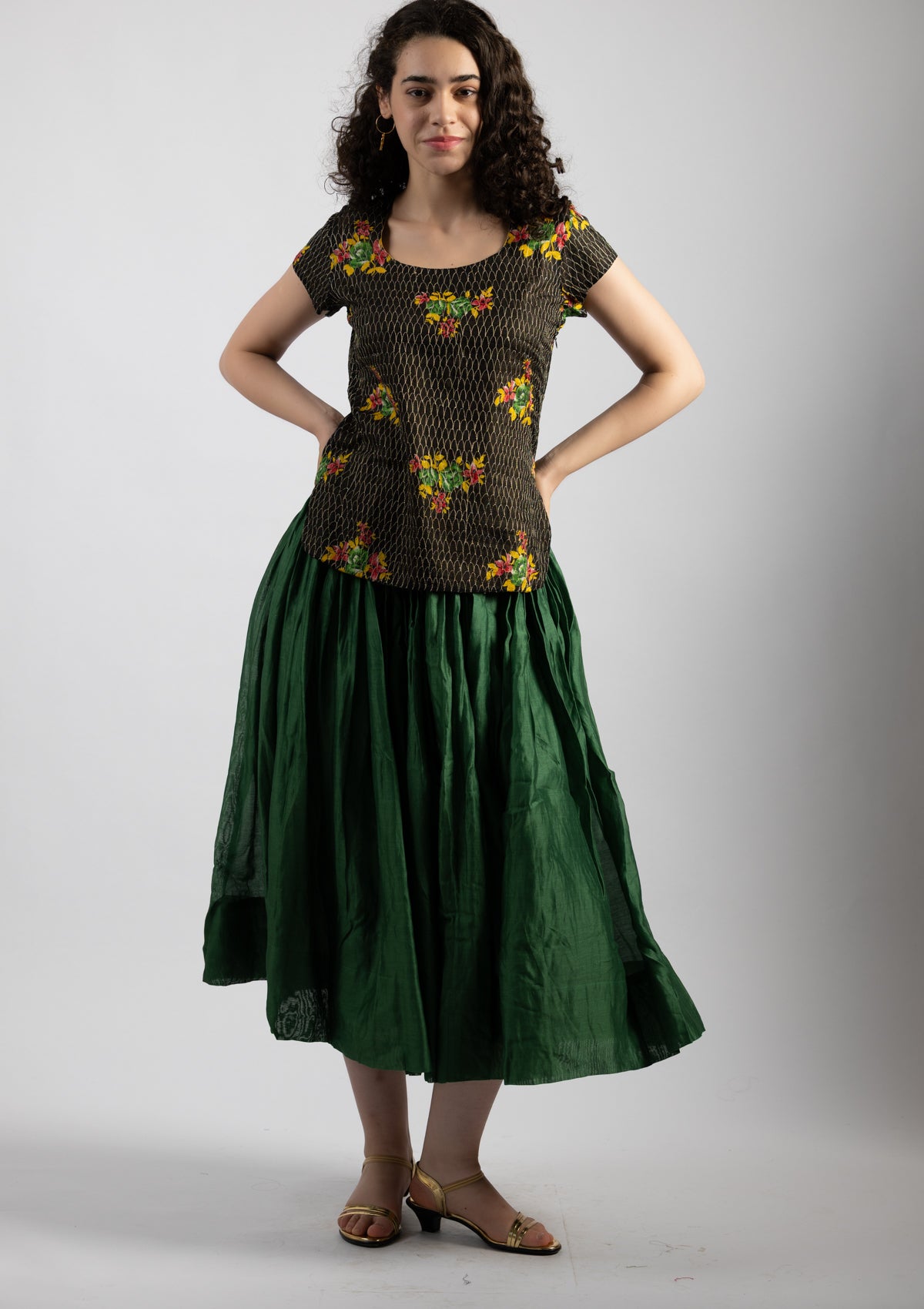 Zuri Black Embroidered Cotton Top - Size Small