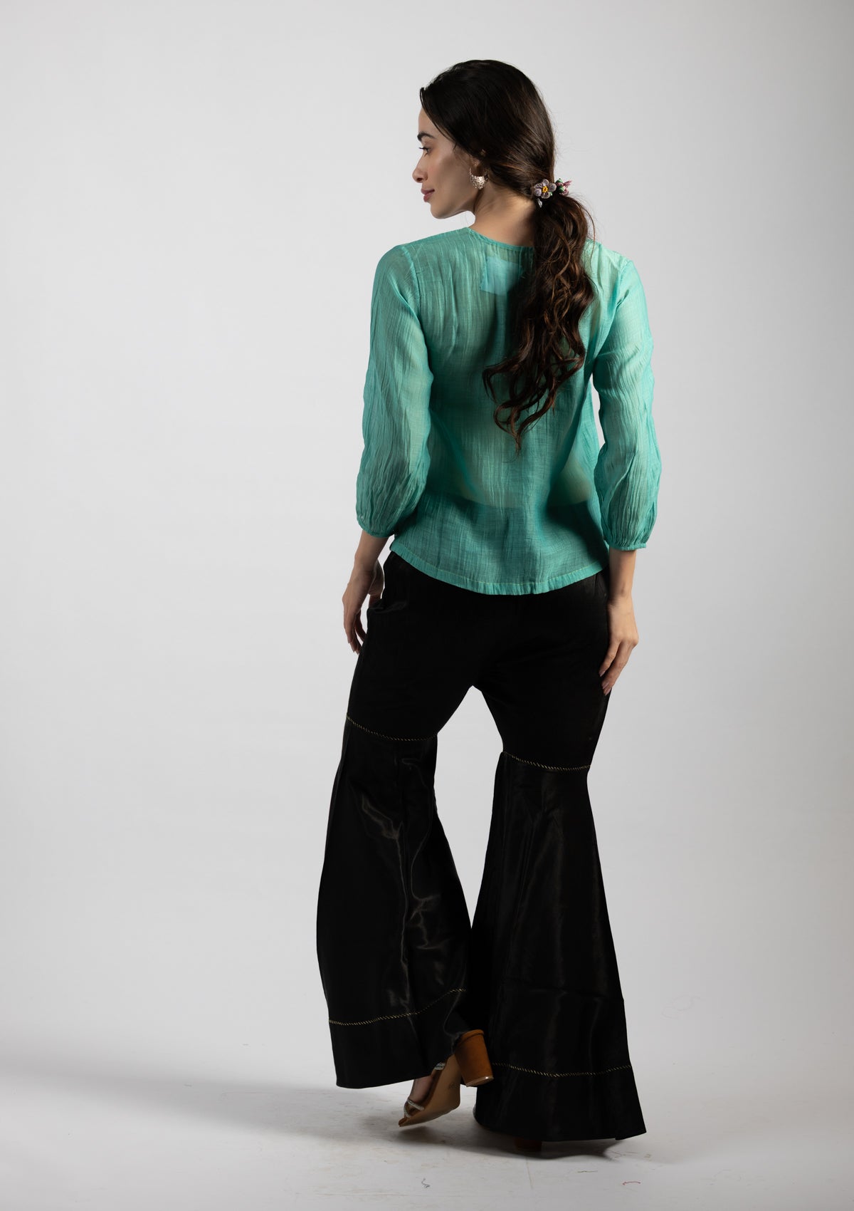 Blue Breeze Embroidered Chanderi Top - Size Small