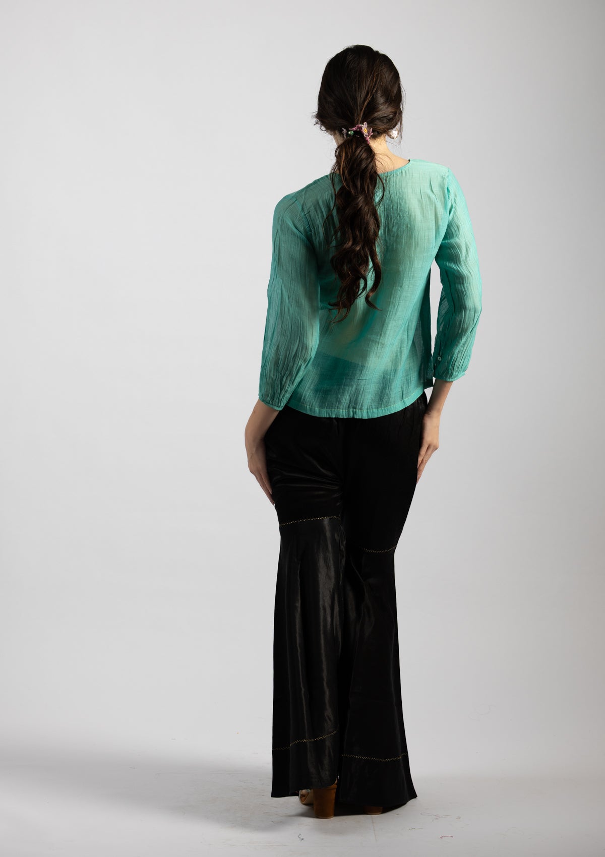 Blue Breeze Embroidered Chanderi Top - Size Small