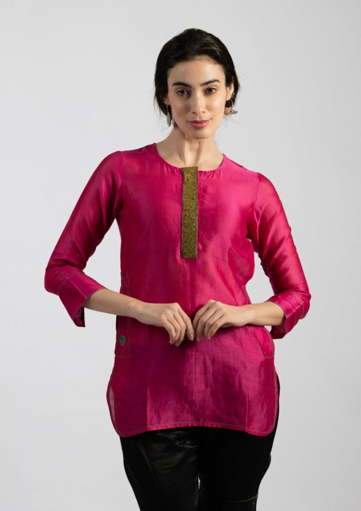 Raw Pink Chanderi Kurta - Size Medium