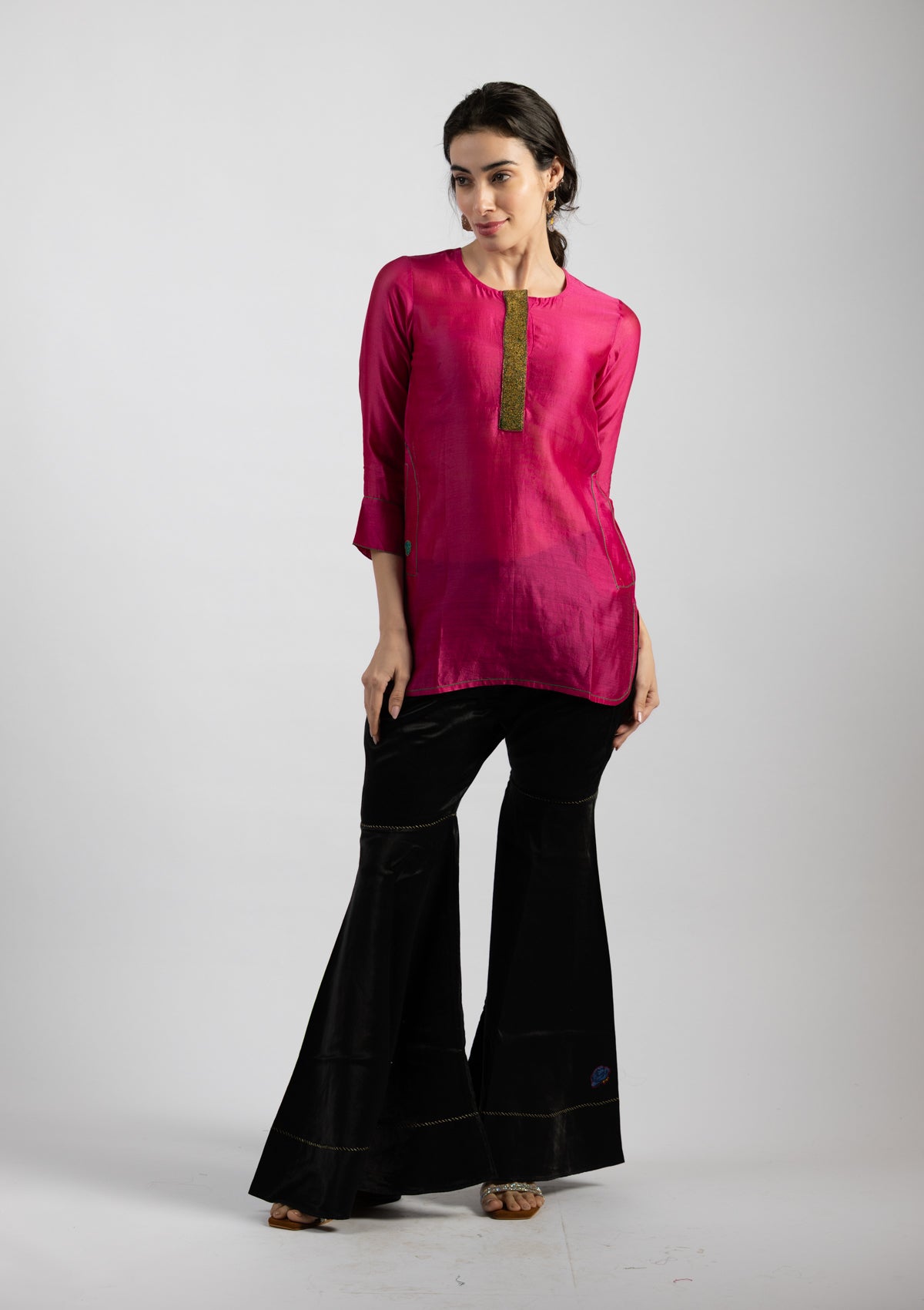 Raw Pink Chanderi Kurta - Size Medium