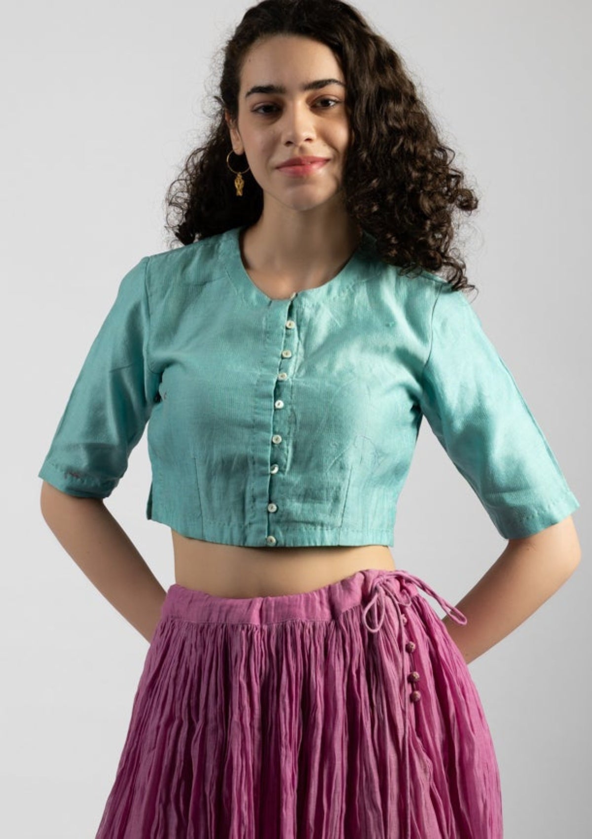 Deep Sea Chanderi Top - Size Medium