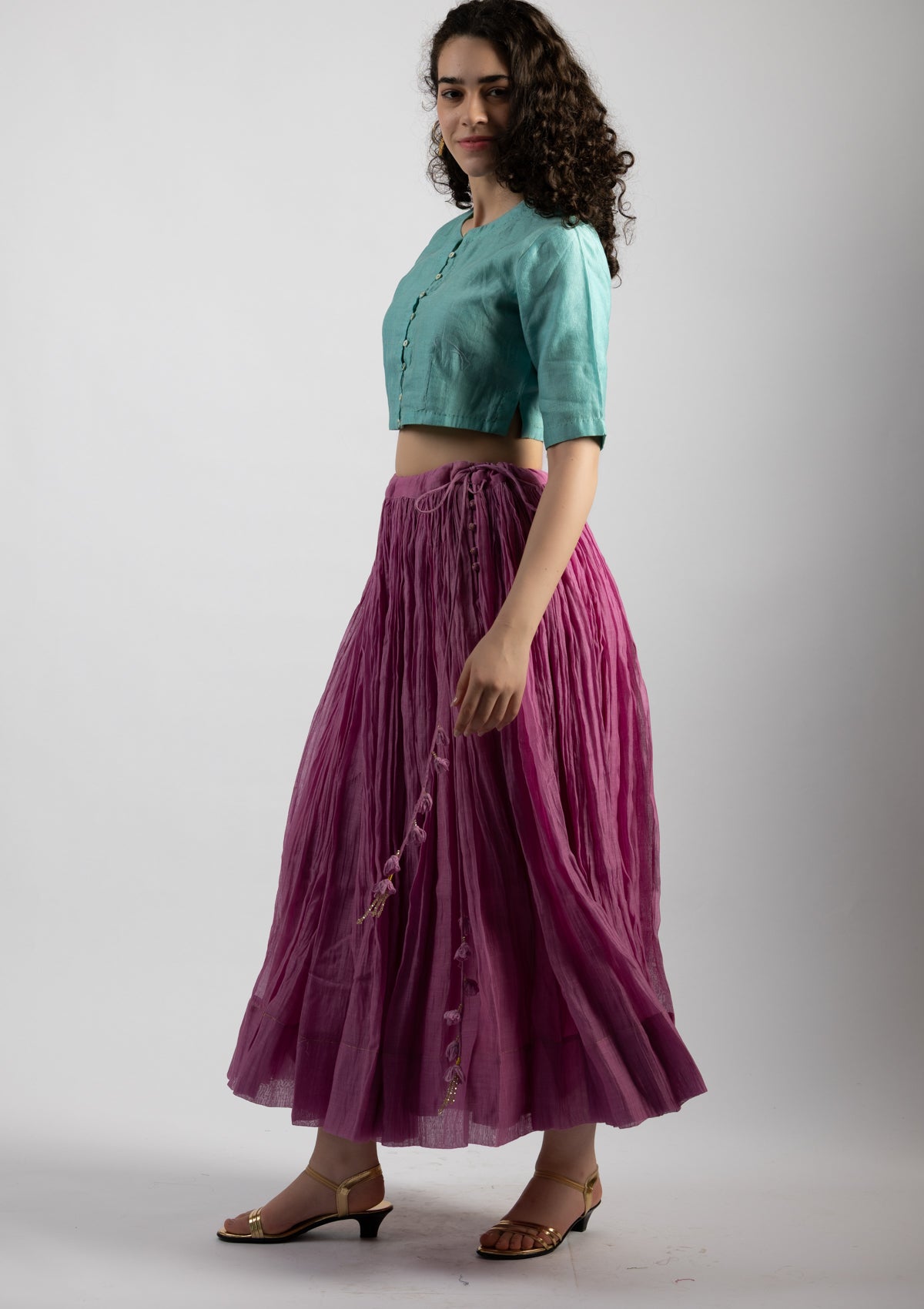 Lavender Bloom Chanderi Skirt - Size Small to Medium