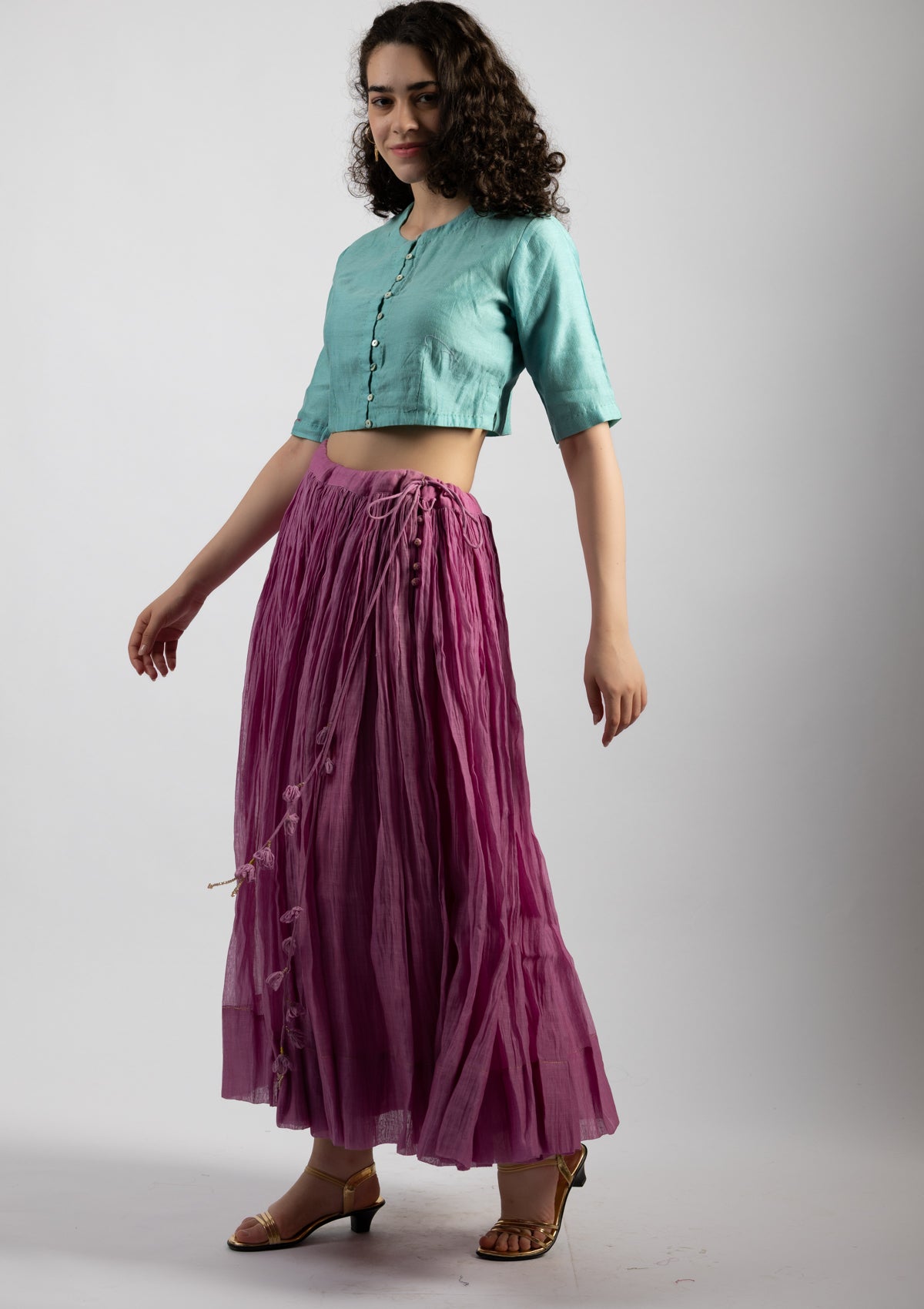 Lavender Bloom Chanderi Skirt - Size Small to Medium