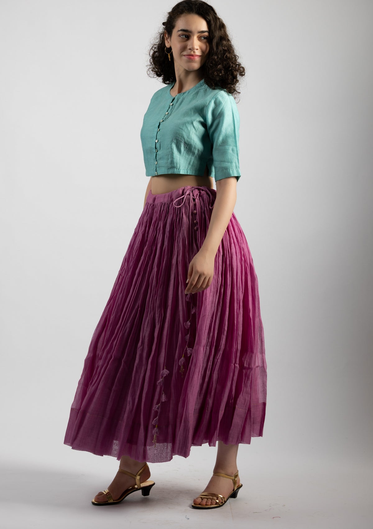 Lavender Bloom Chanderi Skirt - Size Small to Medium