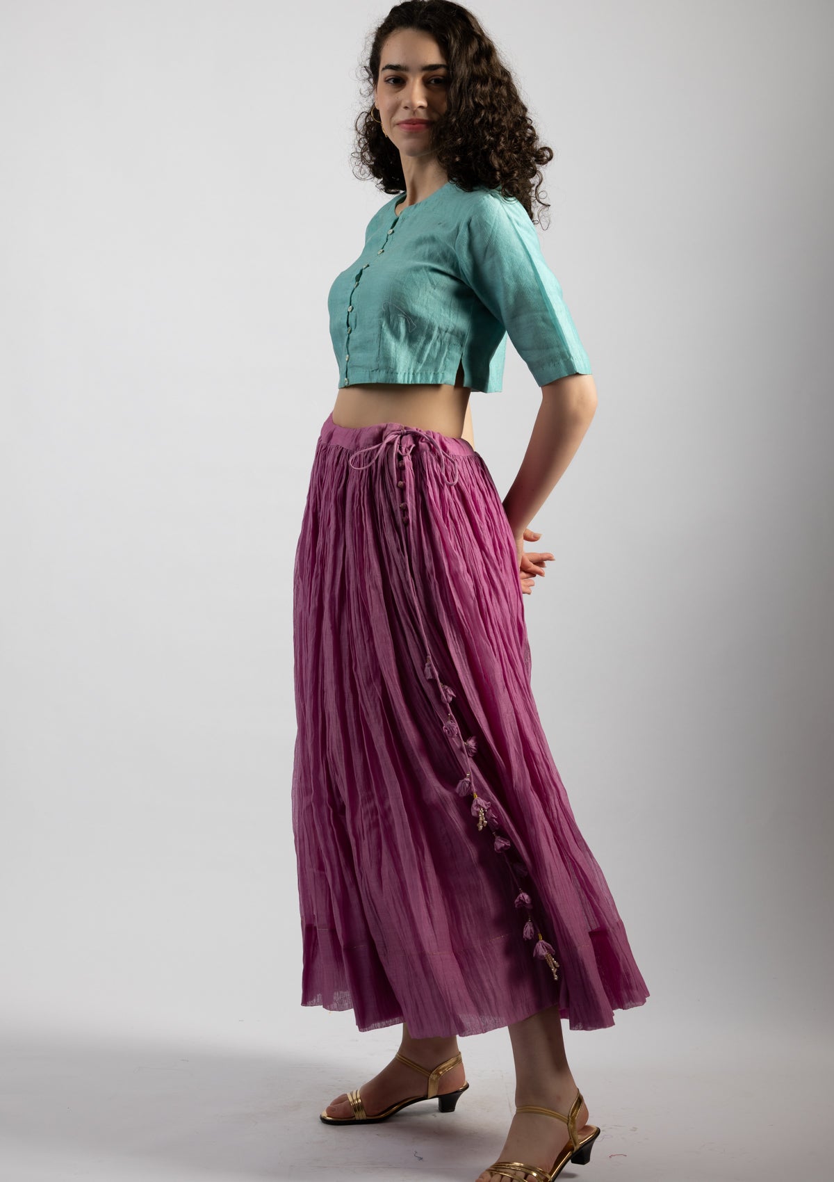 Deep Sea Chanderi Top - Size Medium