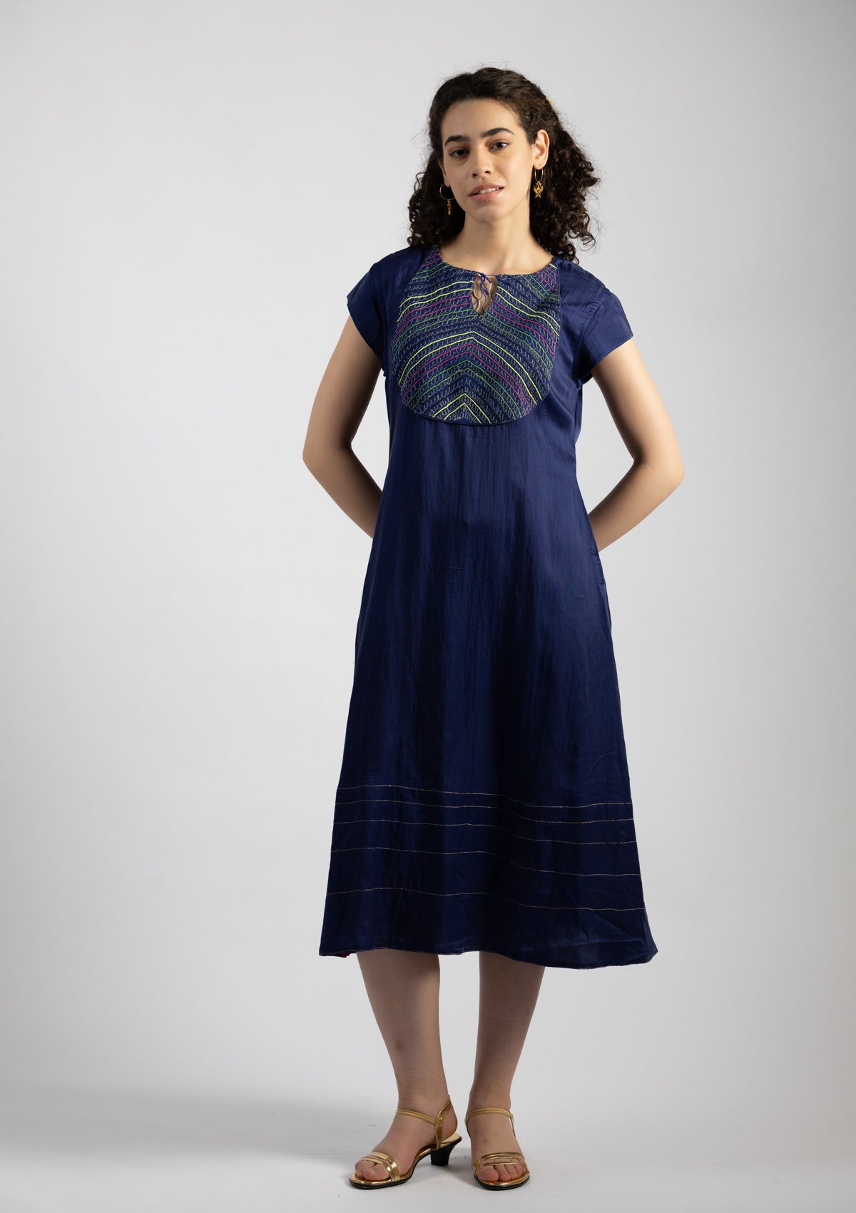 Blue Bell Chanderi Dress with Embroidered Details - Size Large