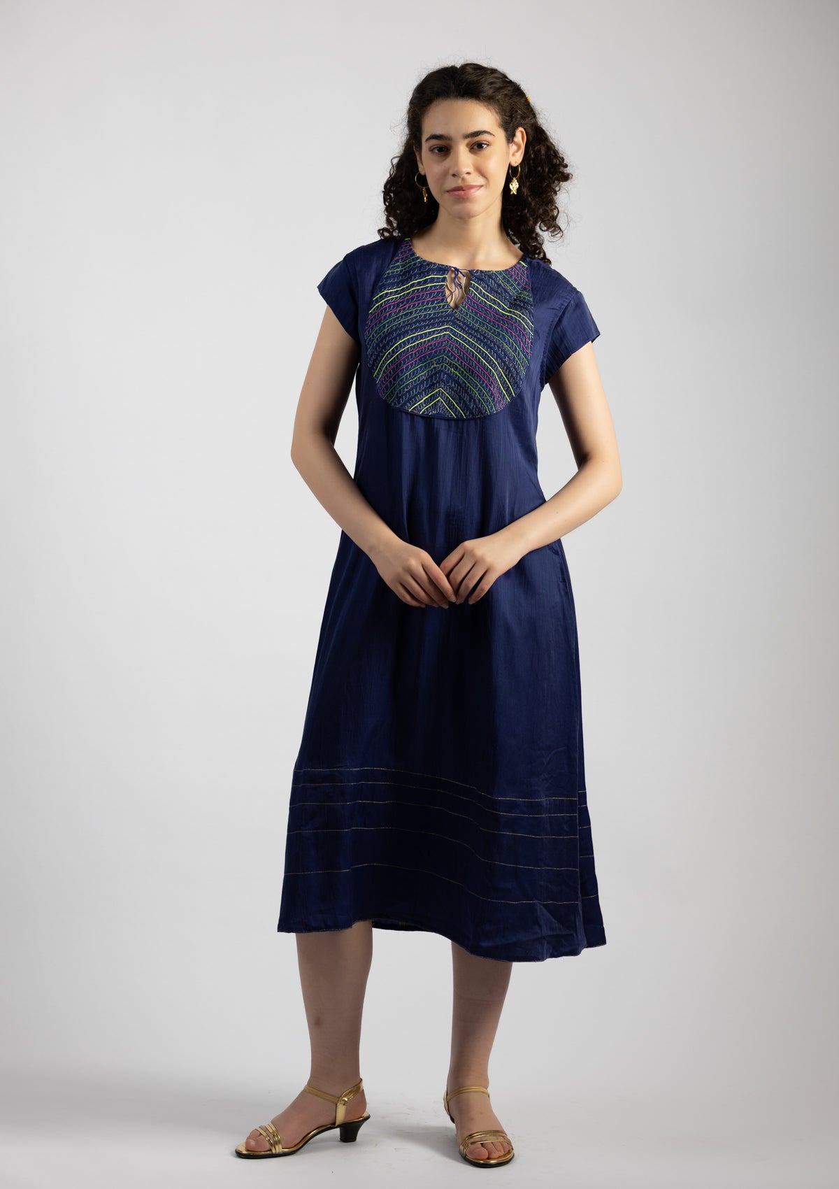 Blue Bell Chanderi Dress with Embroidered Details - Size Large