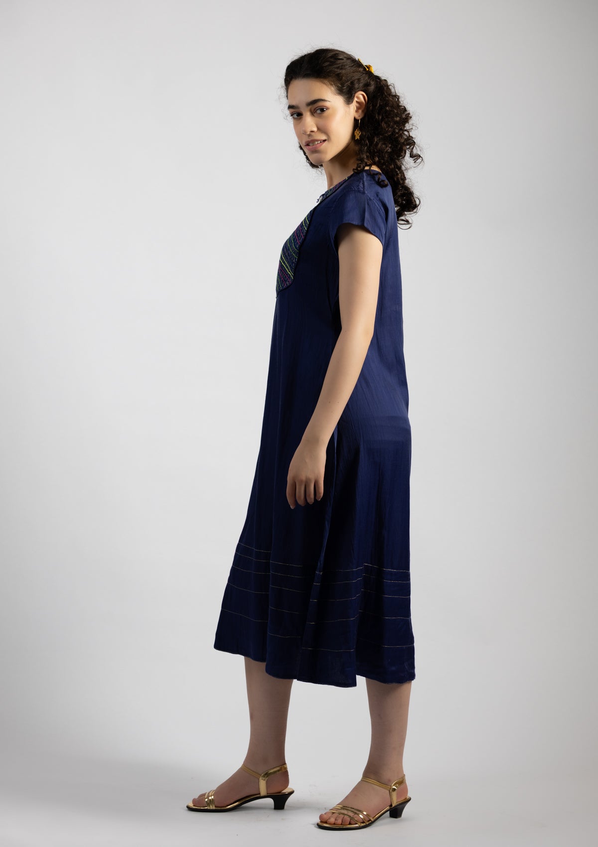 Blue Bell Chanderi Dress with Embroidered Details - Size Large