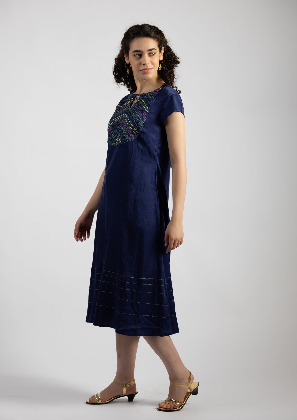 Blue Bell Chanderi Dress with Embroidered Details - Size Large