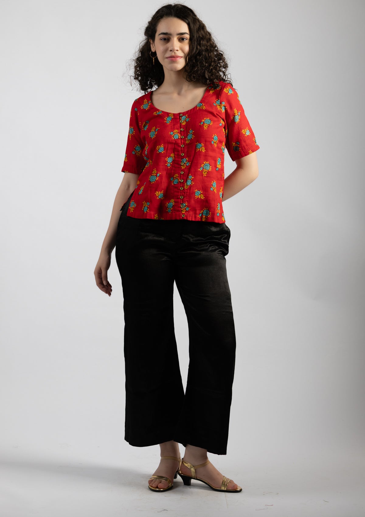 Crimson Printed Cotton Top - Size Large