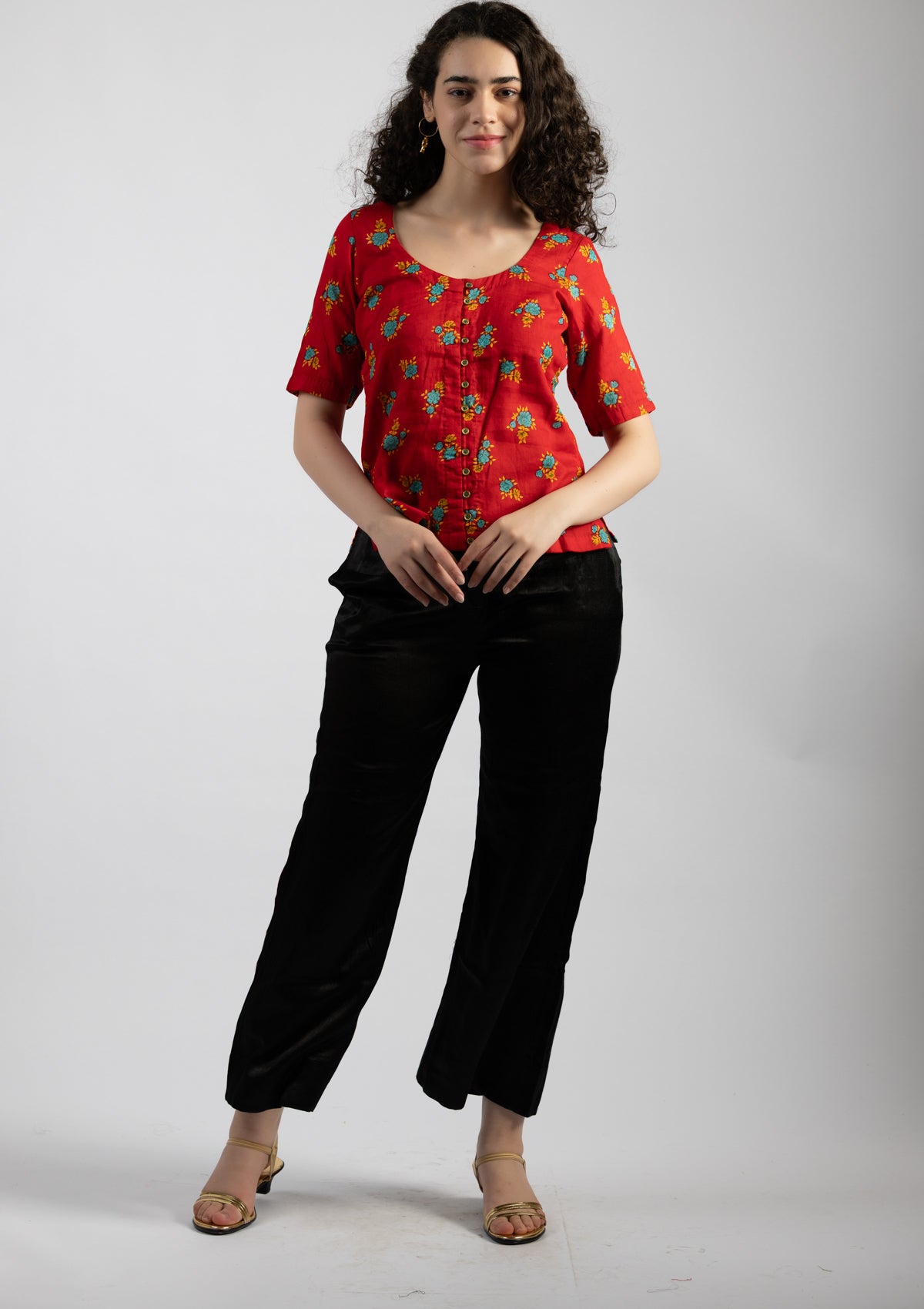 Crimson Printed Cotton Top - Size Large