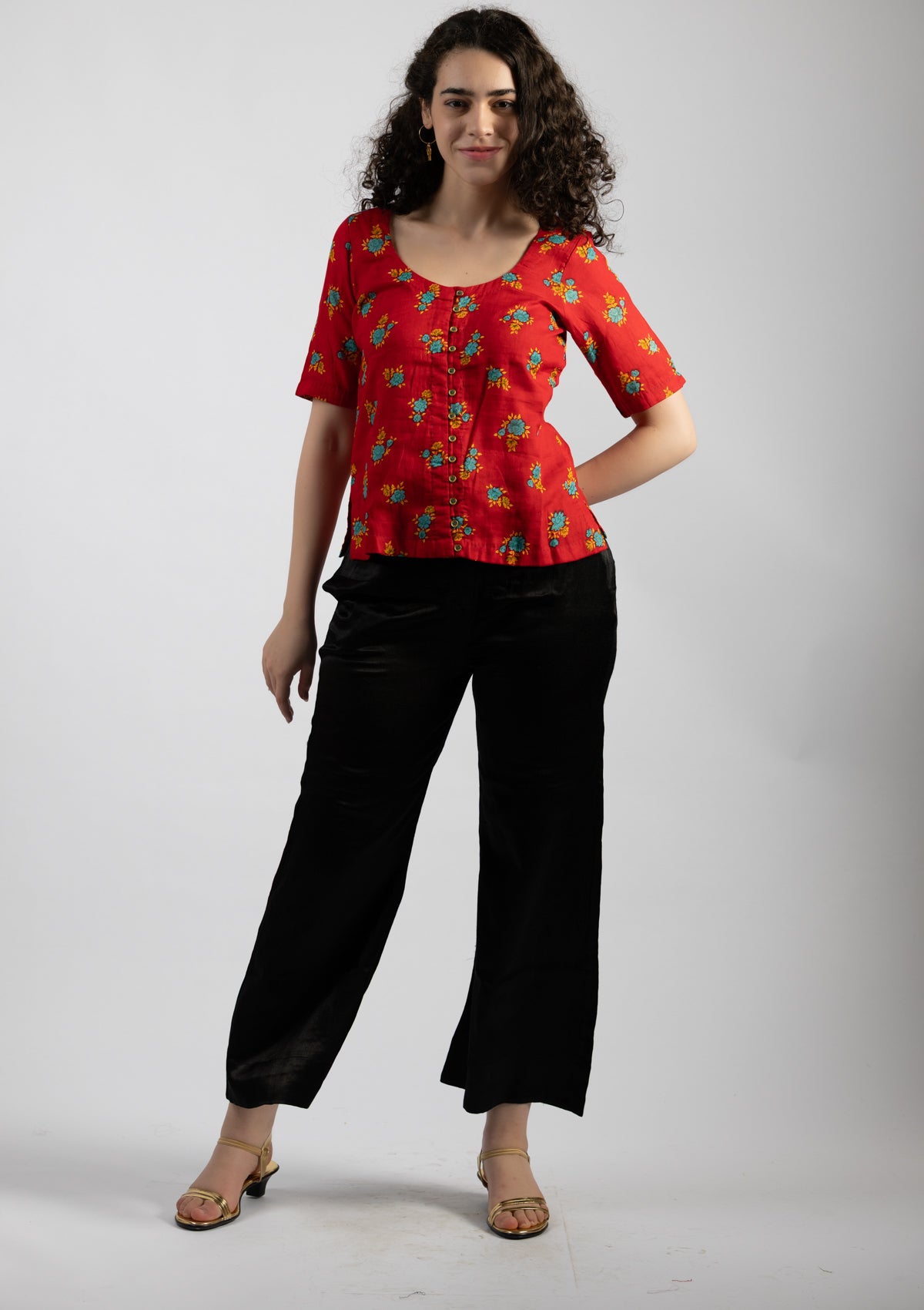 Crimson Printed Cotton Top - Size Large