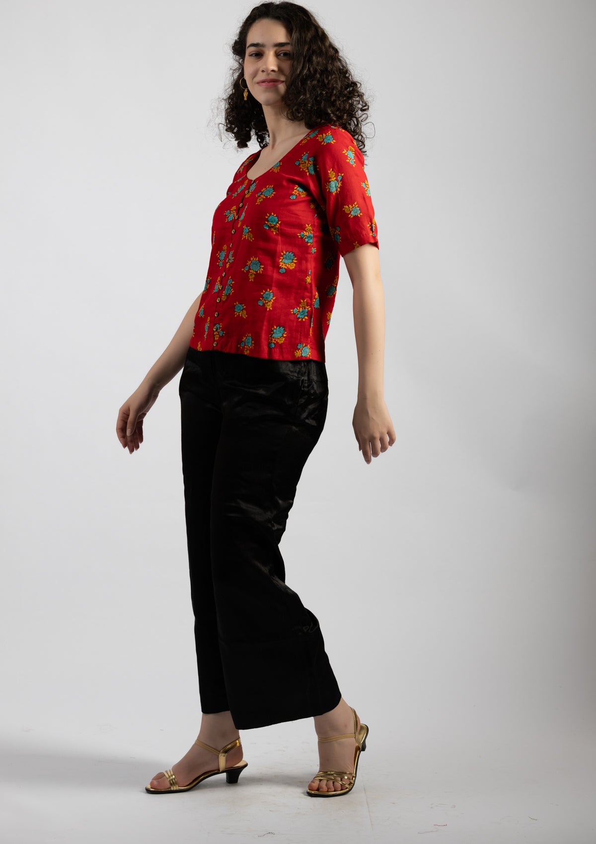 Crimson Printed Cotton Top - Size Large