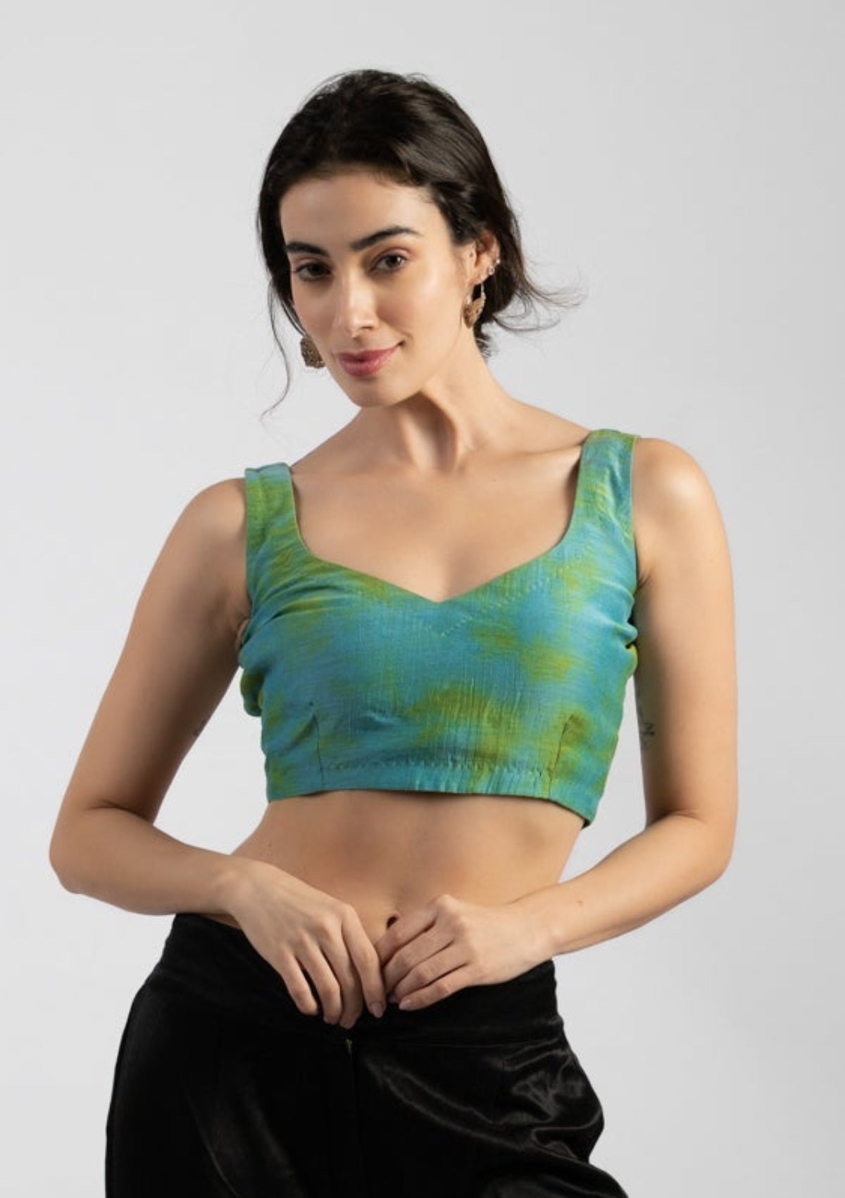 Teal Forest Chanderi Blouse - Size Small