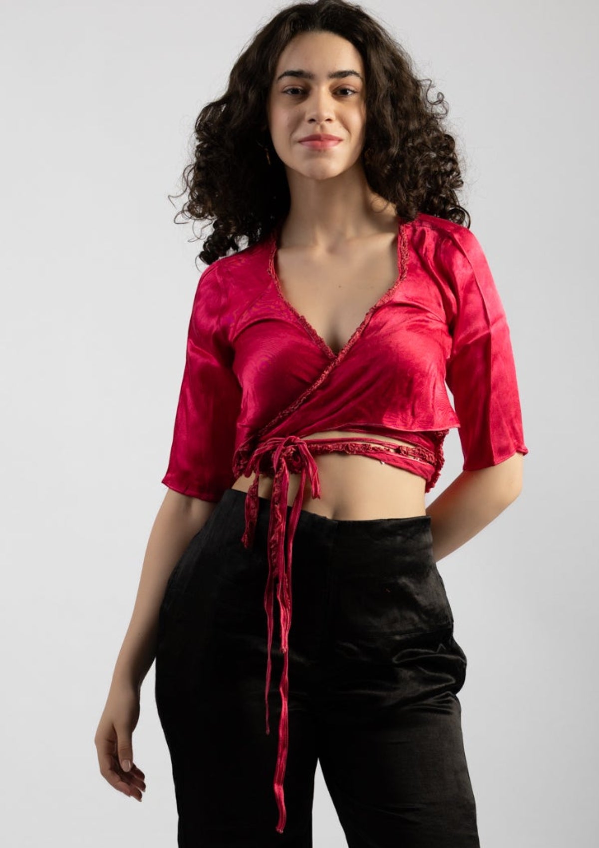 Fushia Pink Mashru Top - Size Small