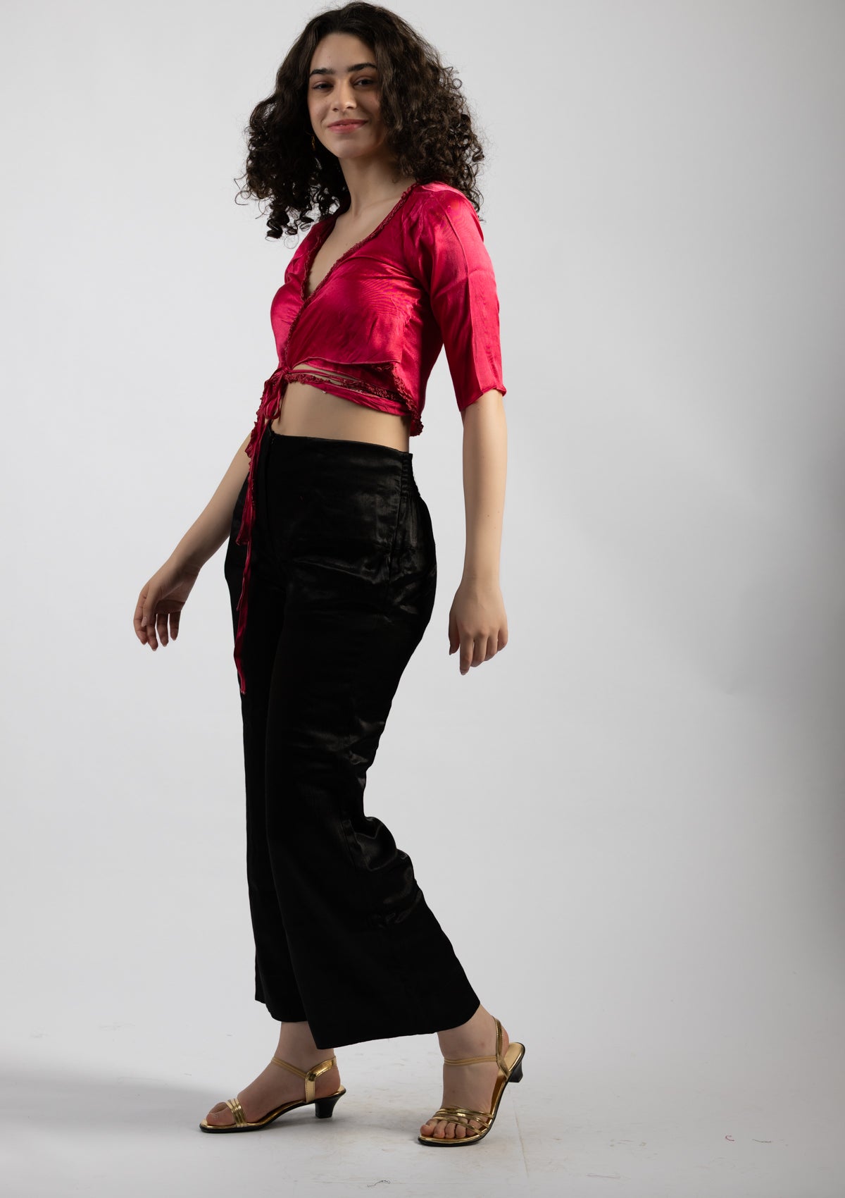 Fushia Pink Mashru Top - Size Small