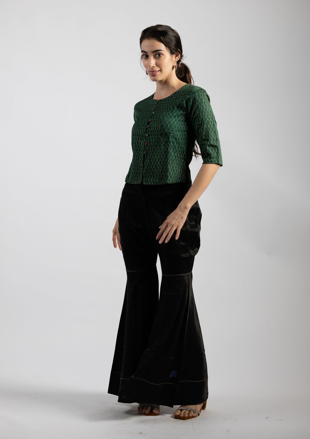 Emerald Embroidered Chanderi Top - Size Medium