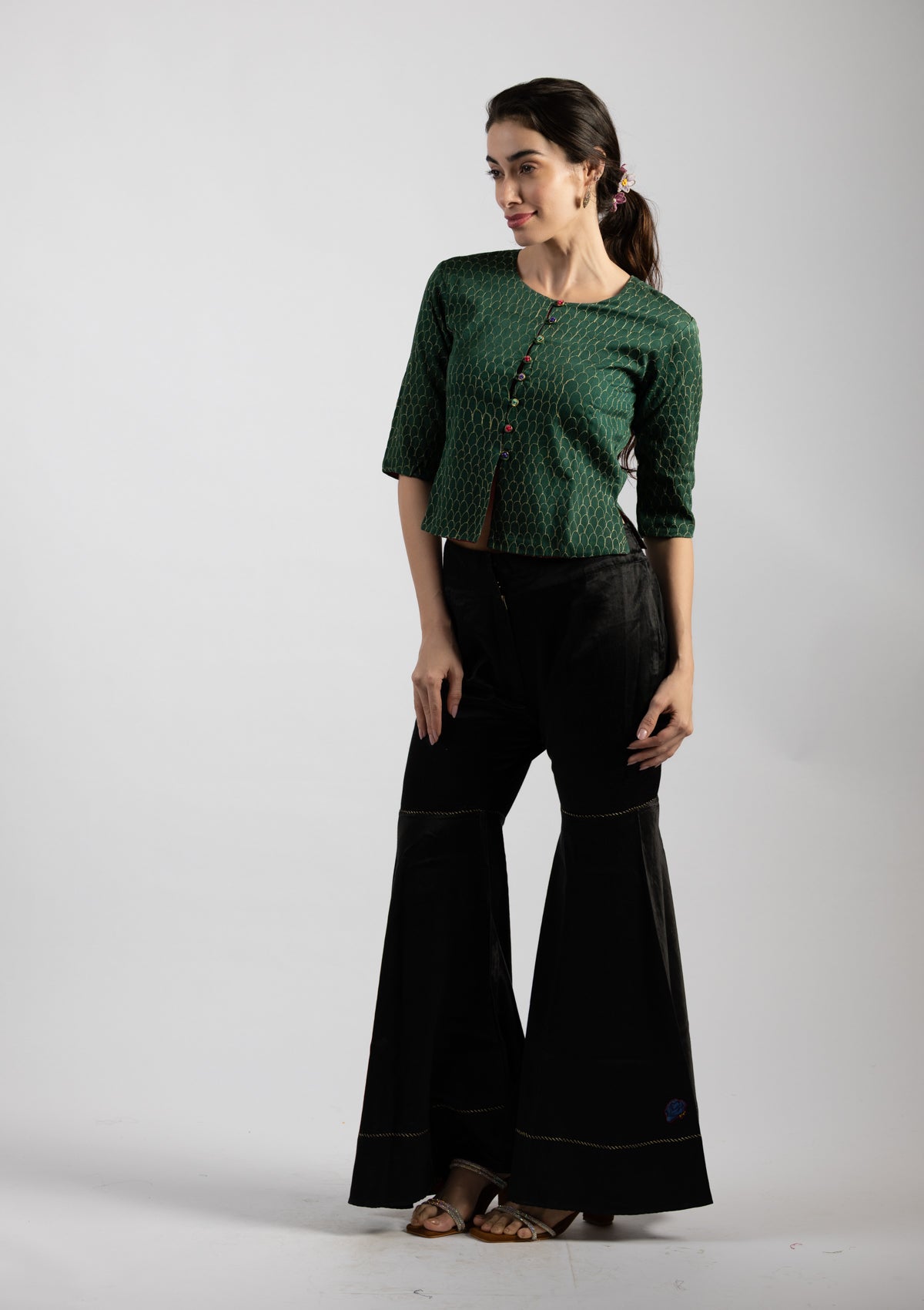 Emerald Embroidered Chanderi Top - Size Medium