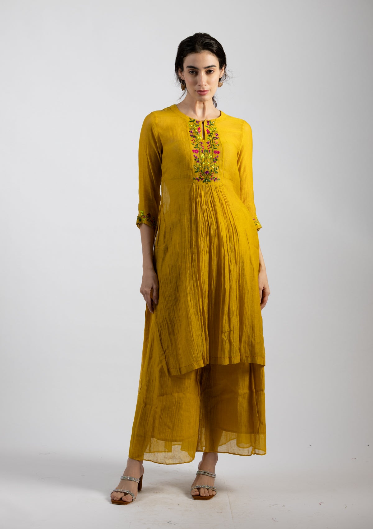 Mustard Aura Chanderi Co-ord Set - Size Small