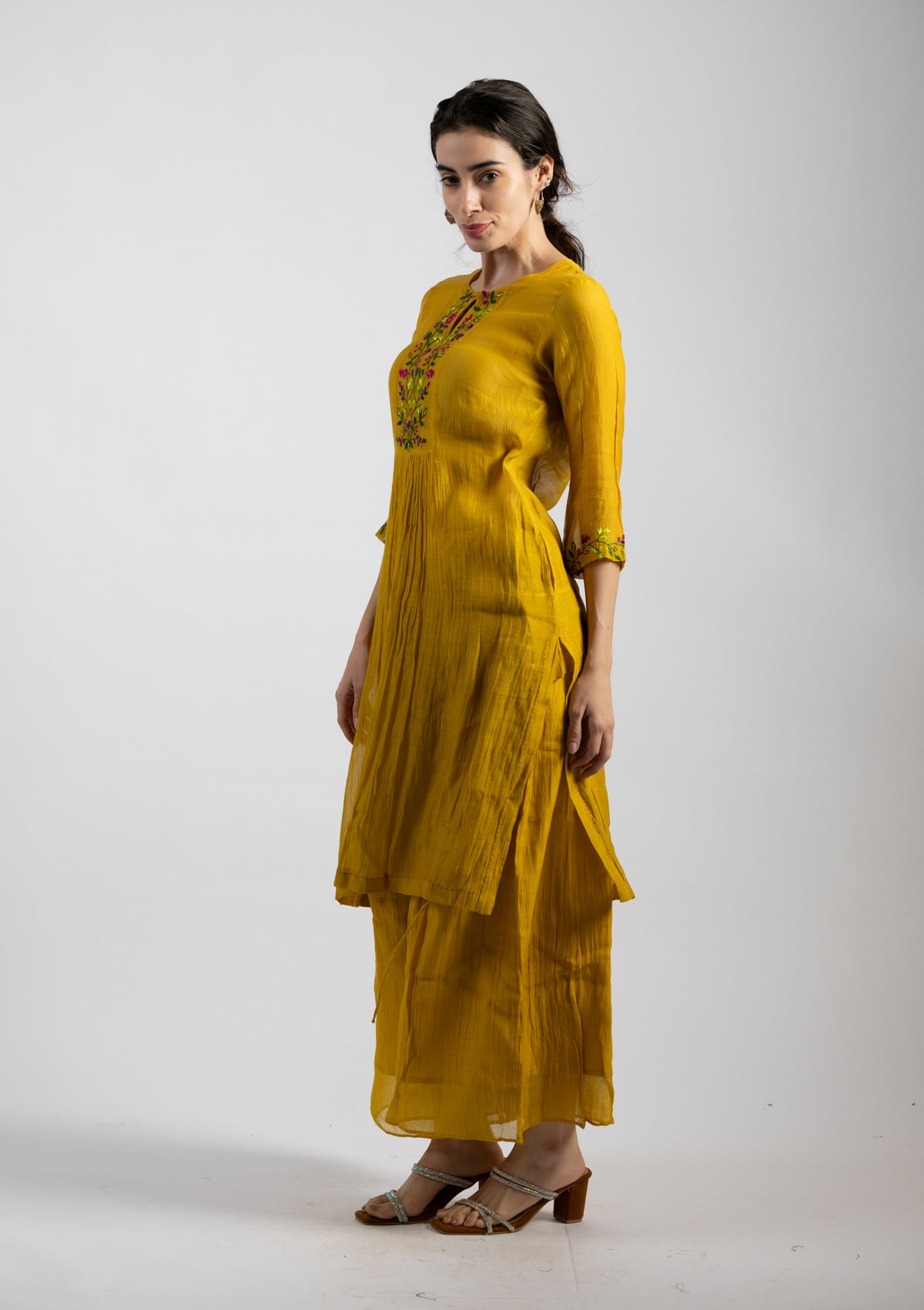 Mustard Aura Chanderi Co-ord Set - Size Small