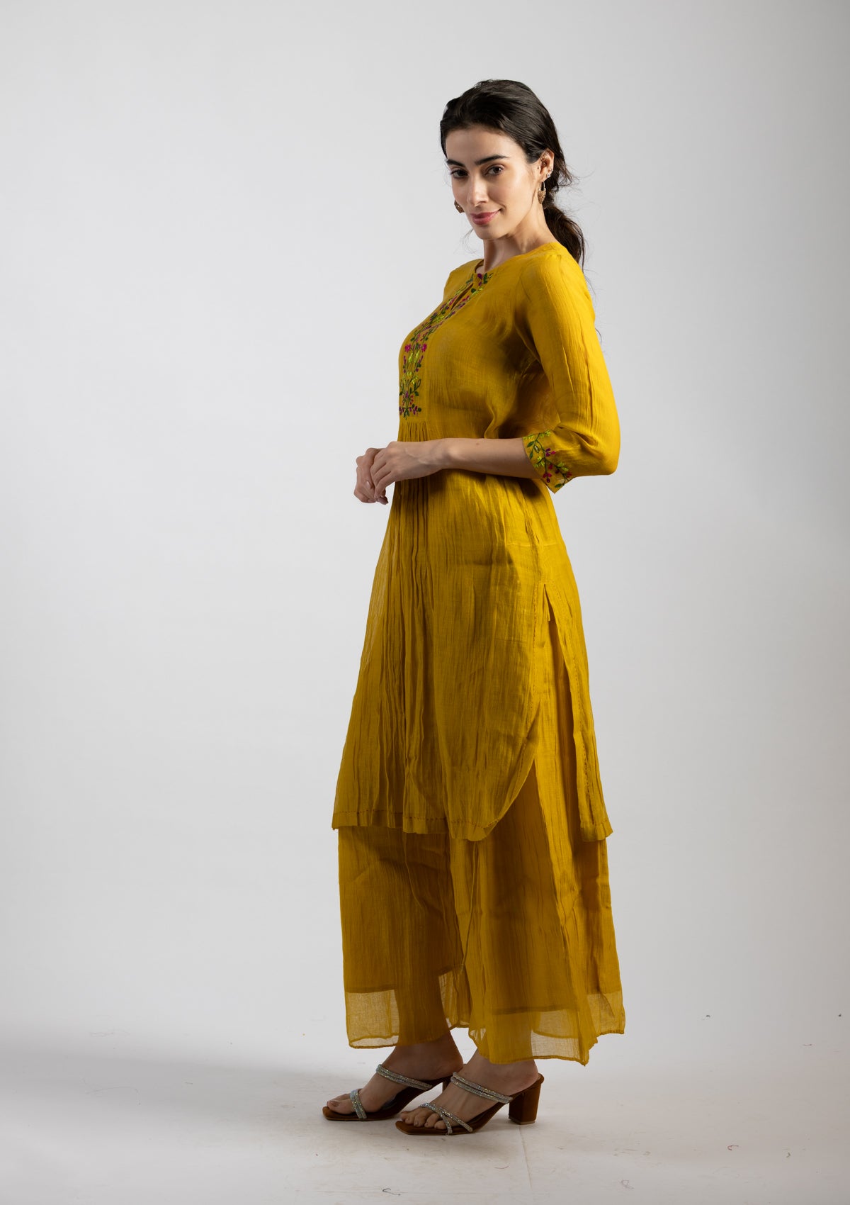 Mustard Aura Chanderi Co-ord Set - Size Small