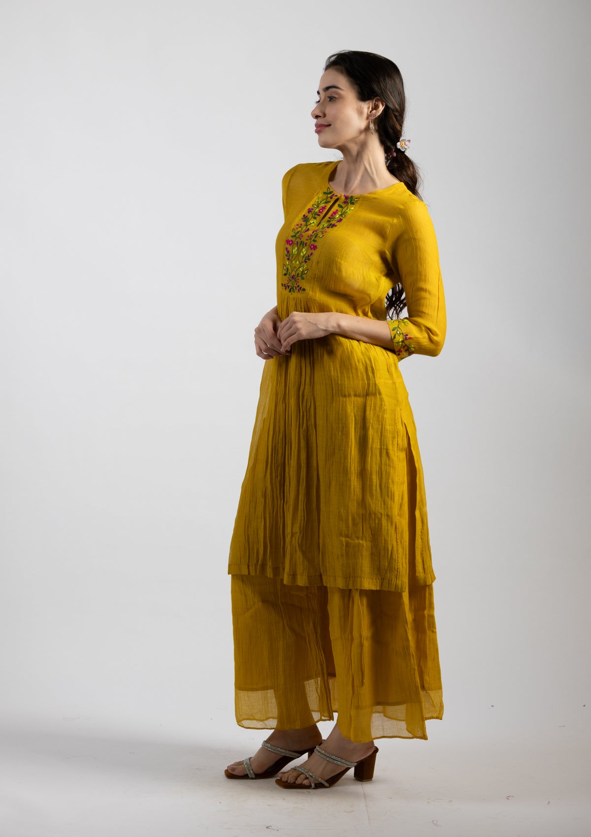 Mustard Aura Chanderi Co-ord Set - Size Small
