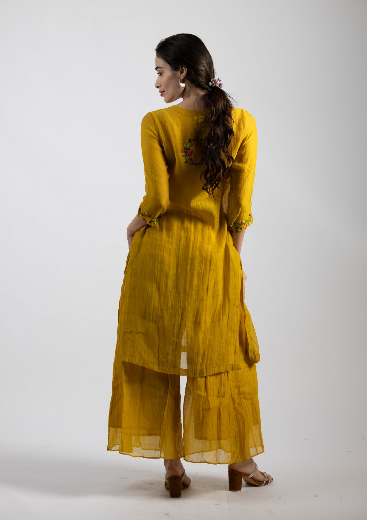 Mustard Aura Chanderi Co-ord Set - Size Small