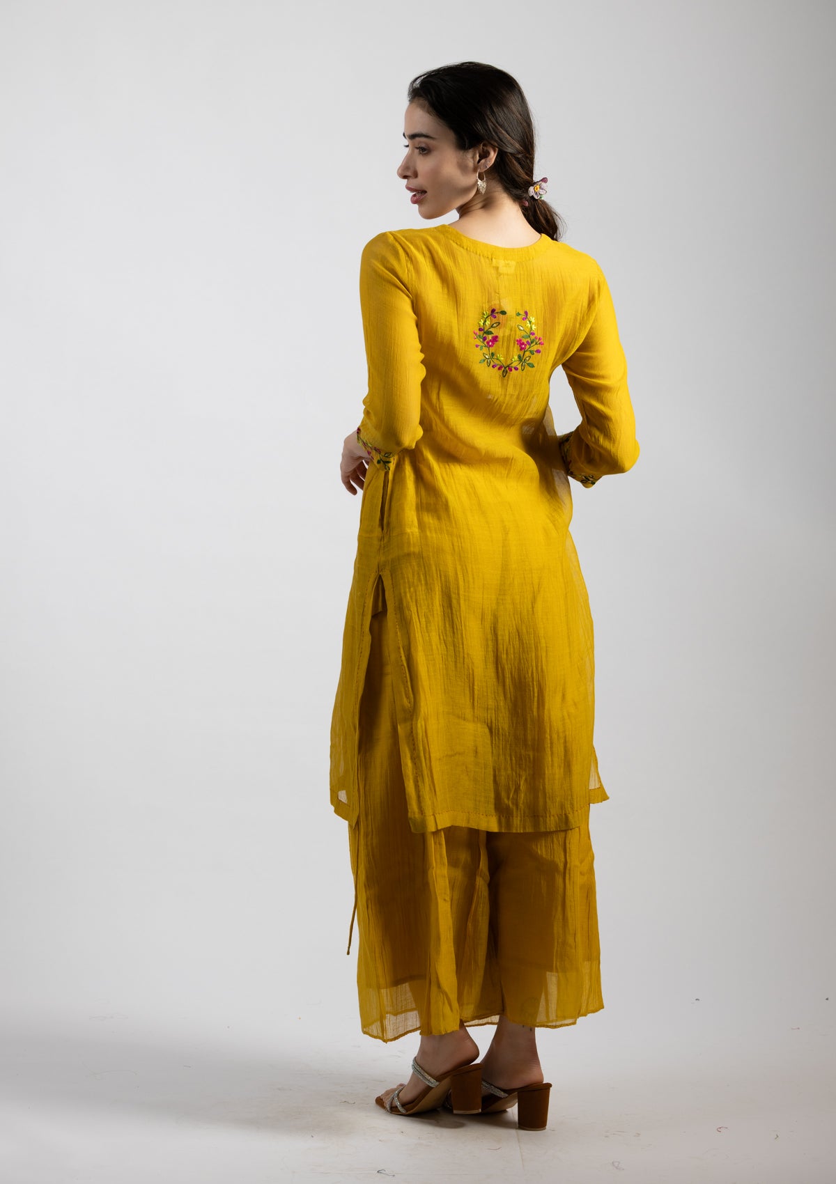 Mustard Aura Chanderi Co-ord Set - Size Small