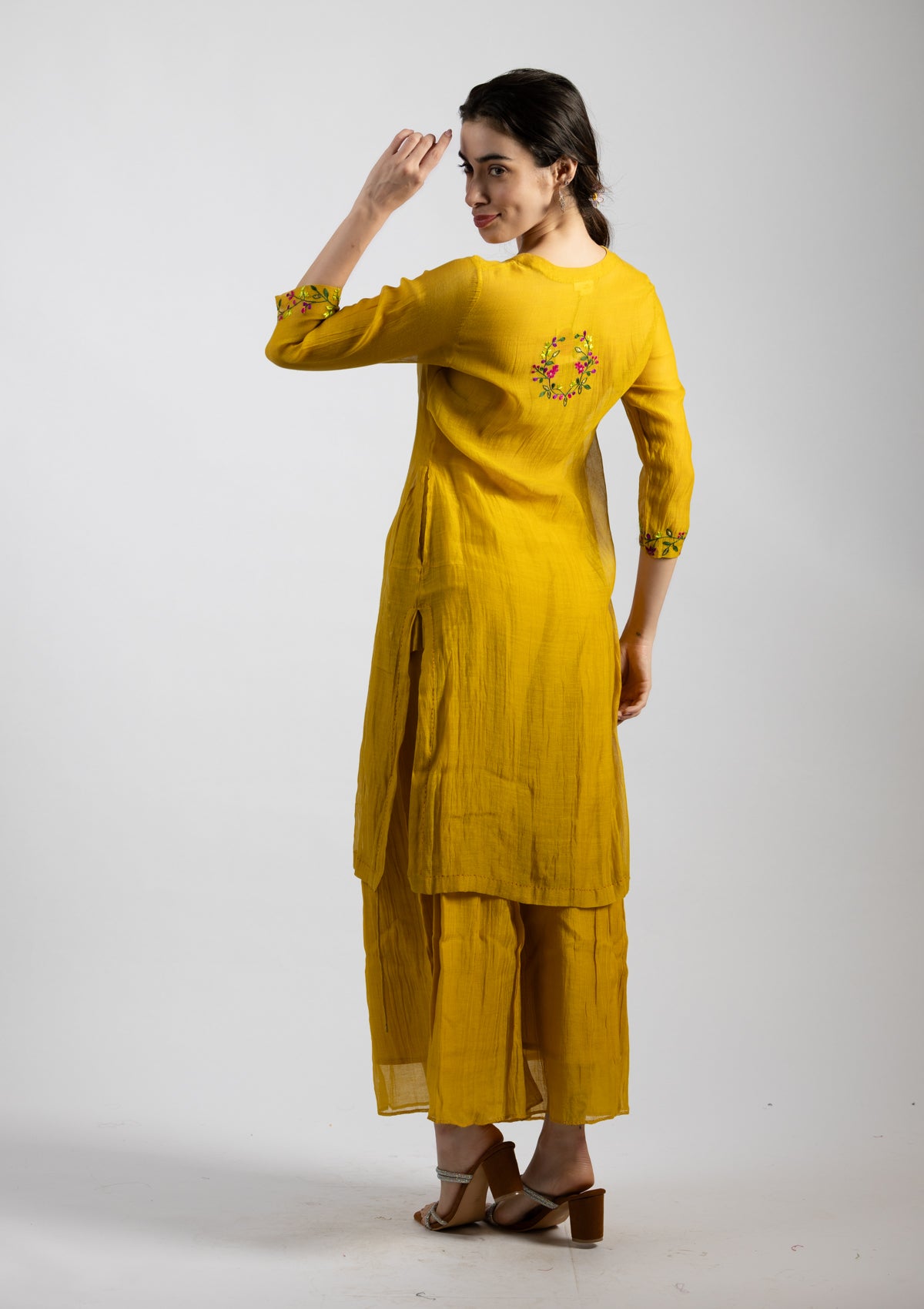 Mustard Aura Chanderi Co-ord Set - Size Small